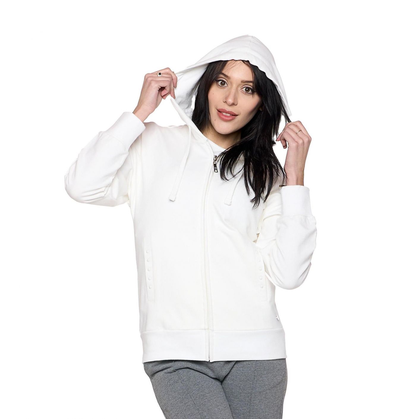 Leone Felpa Pearl con cappuccio e zip Off White da Donna