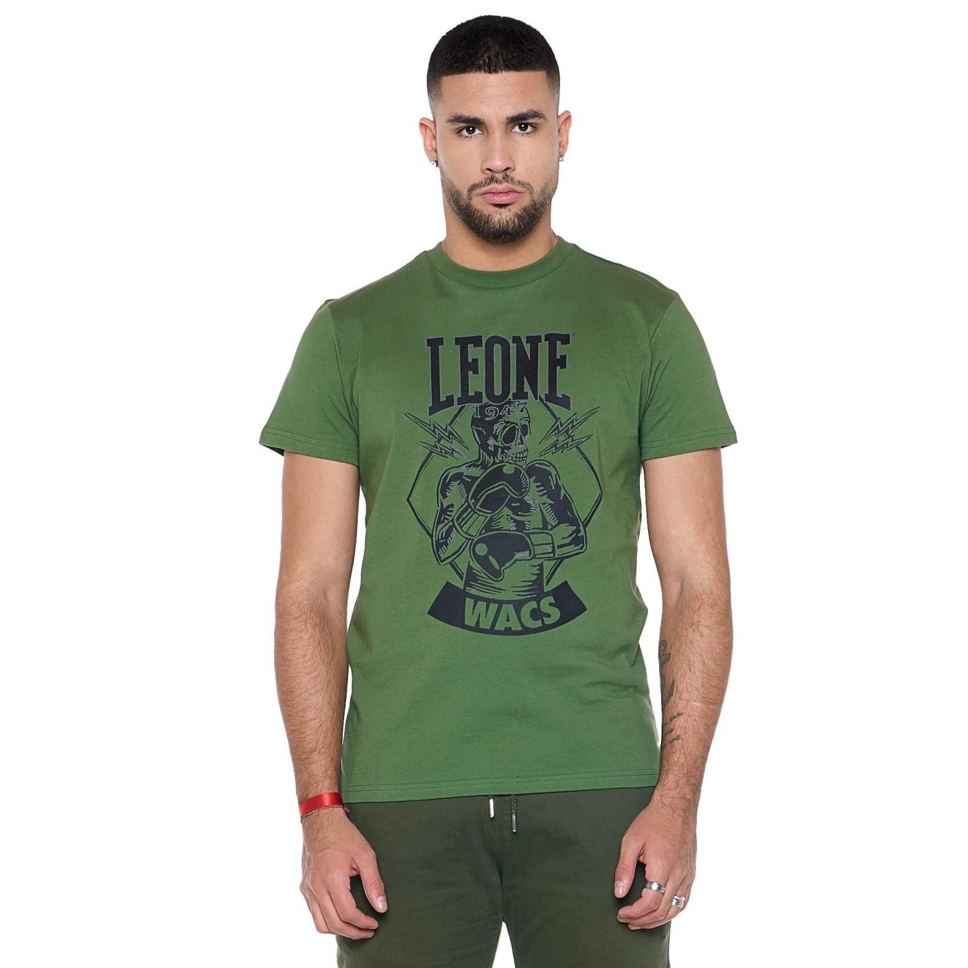 Leone T-Shirt Metropolitan teschio e guantoni Rifle Green da Uomo