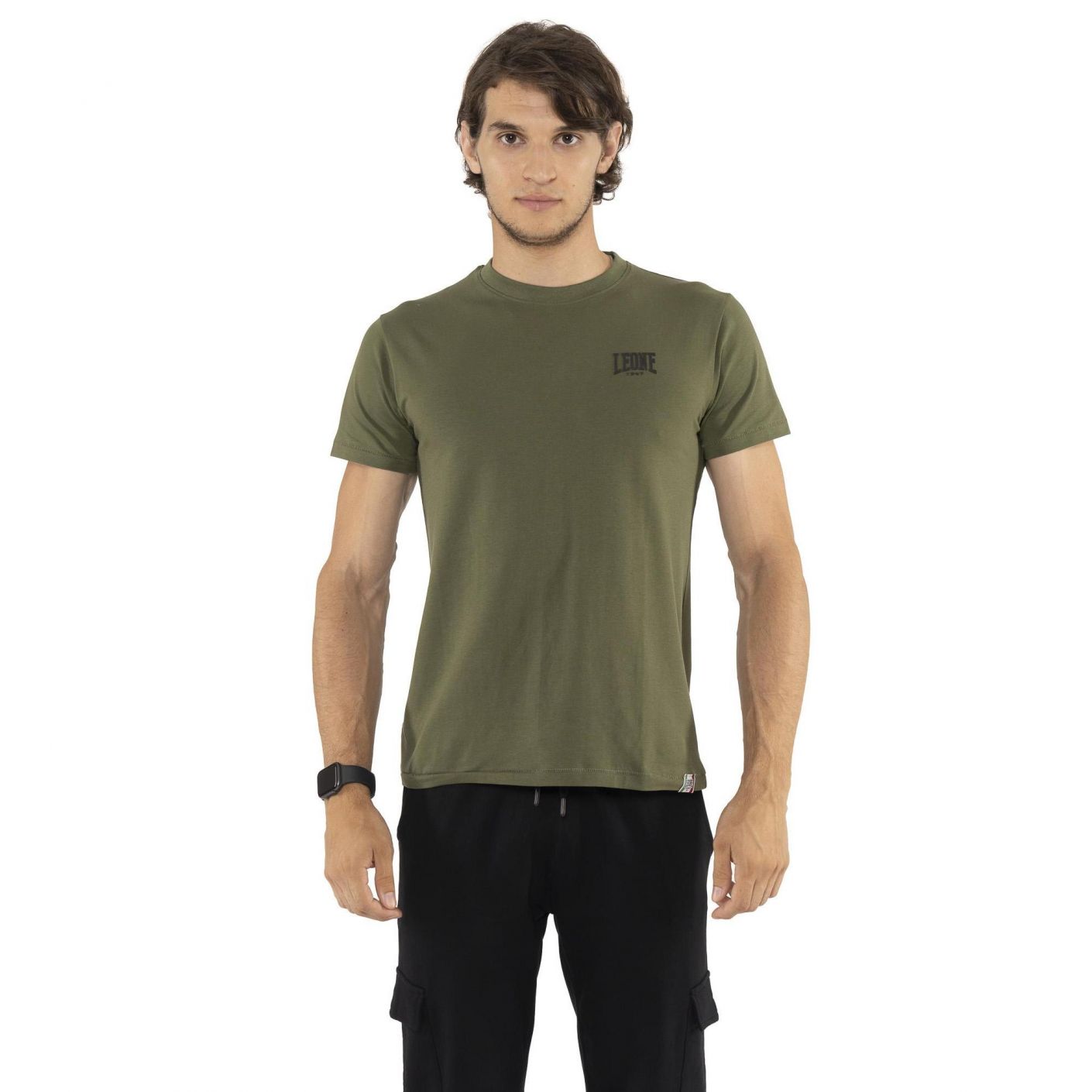 Leone T-Shirt Basic in cotone elasticizzato con Logo Rifle Green da Uomo