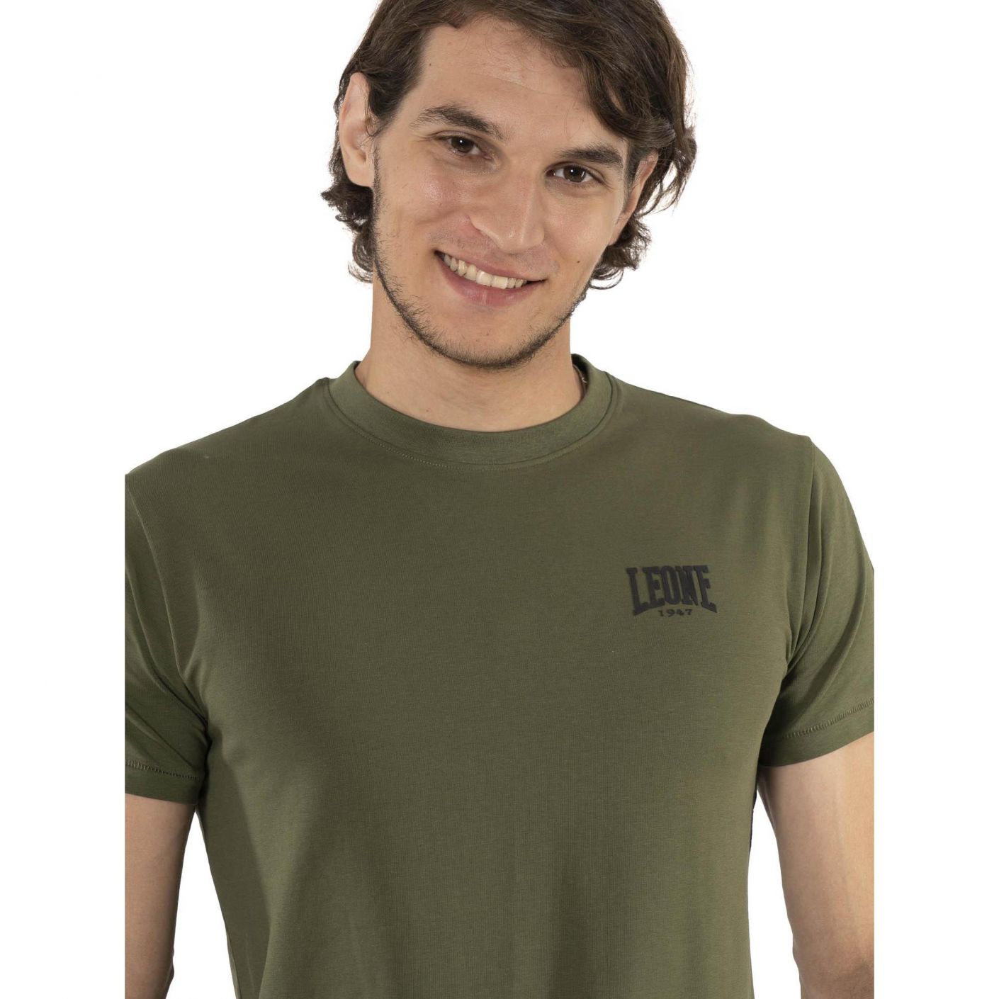 Leone T-Shirt Basic in cotone elasticizzato con Logo Rifle Green da Uomo