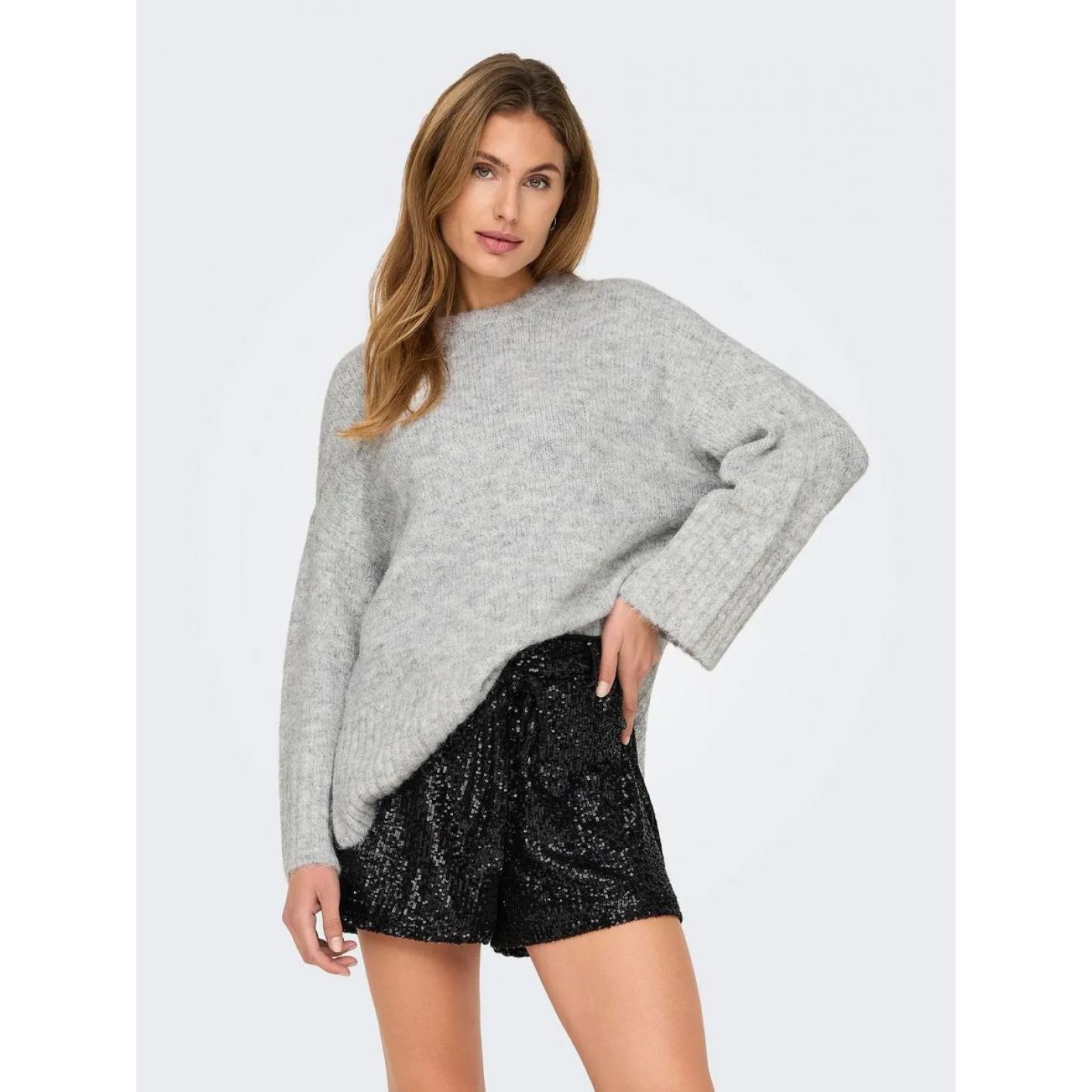 Only Pullover Onlmaggie Light Grey Melange da Donna