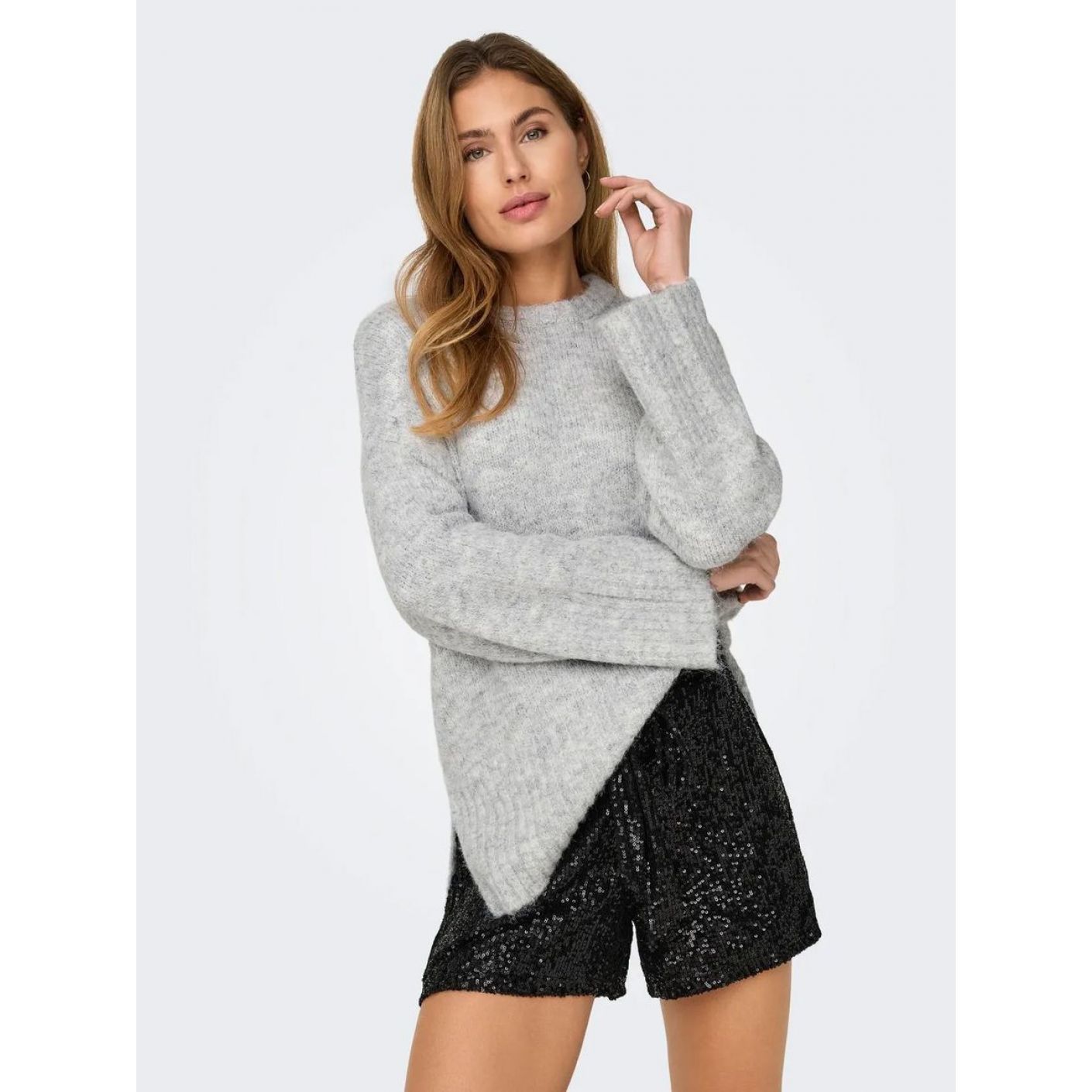 Only Pullover Onlmaggie Light Grey Melange da Donna