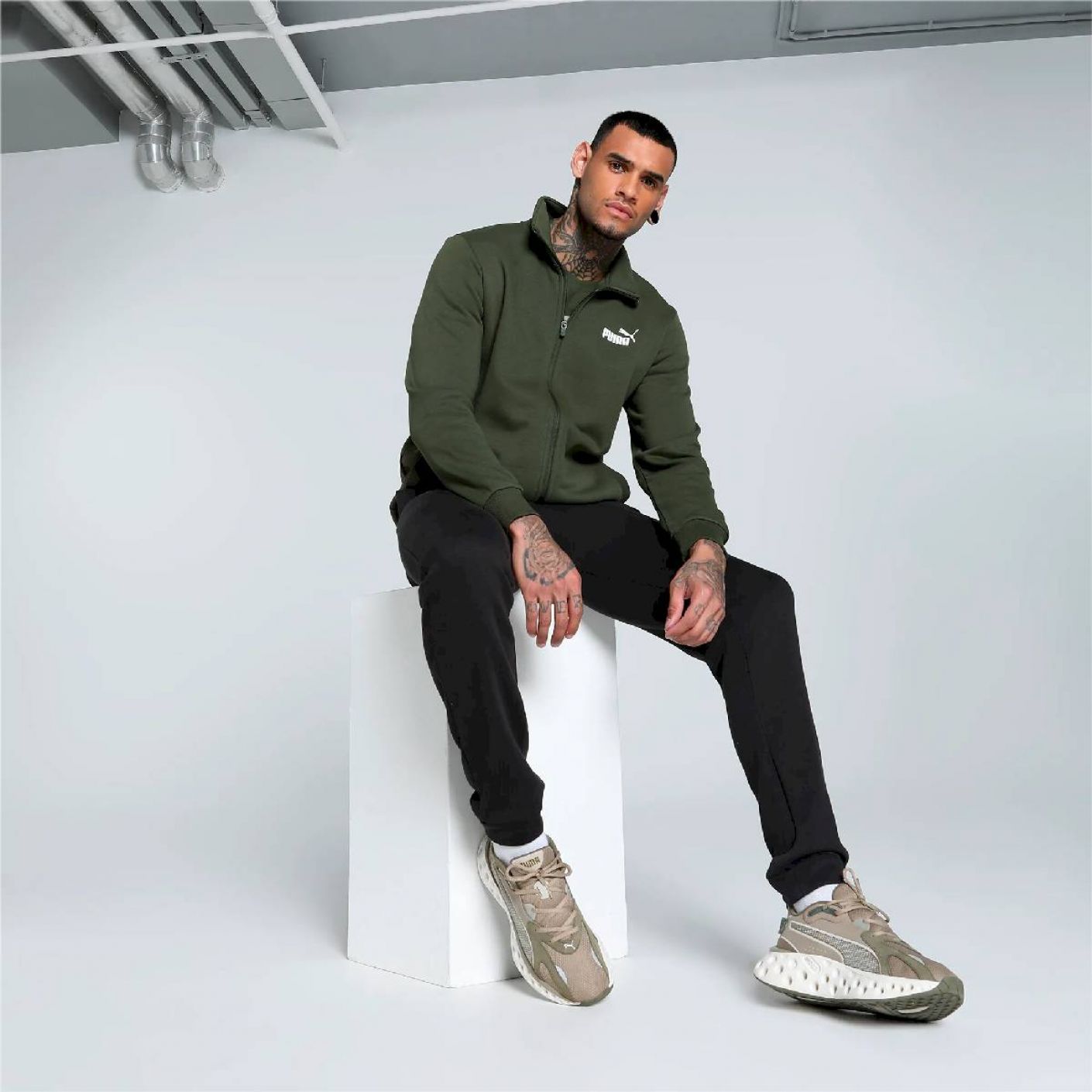 Puma Tuta Clean fleece Verde Militare da Uomo