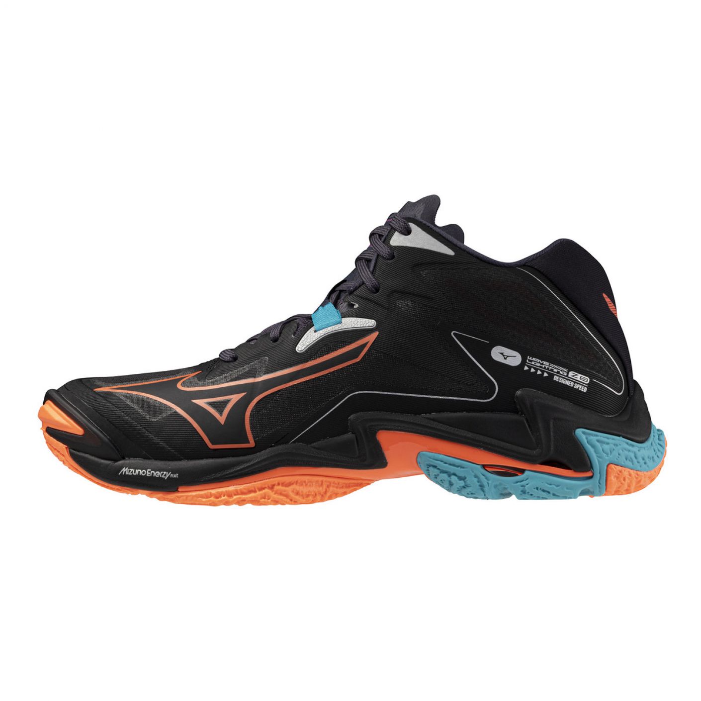 Mizuno Wave Lightning Z8 Mid Black/Neon Flame/Peacock Blue da Uomo