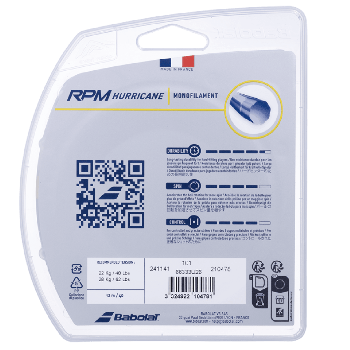 Babolat Corda RPM Hurricane 12m Bianca