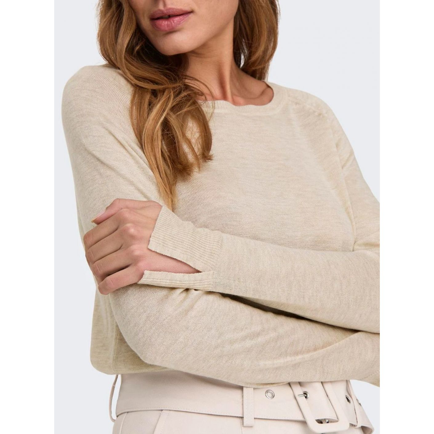 Only Pullover Onlvienna ls neck White/Whitecap Gray da Donna