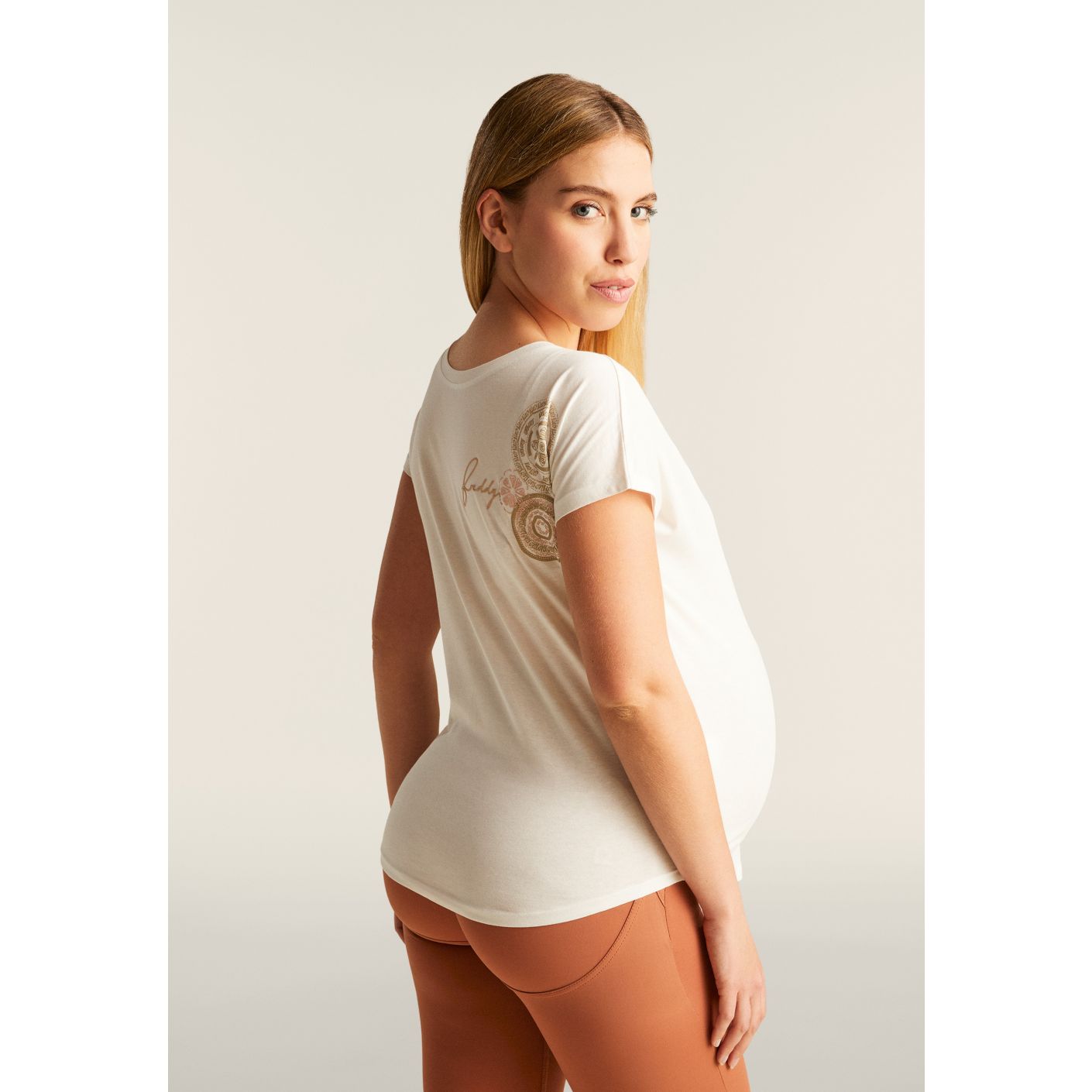 Freddy T-Shirt comfort in cotone Supima con mandala Bianca da Donna