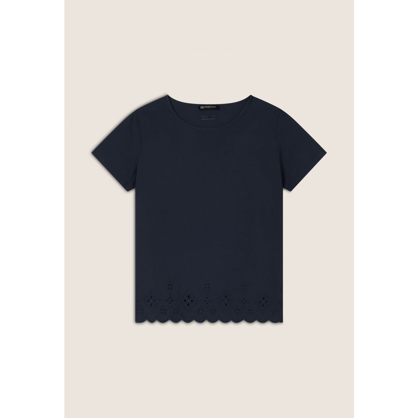 Freddy T-Shirt regular in cotone con ricami Sangallo Blu da Donna