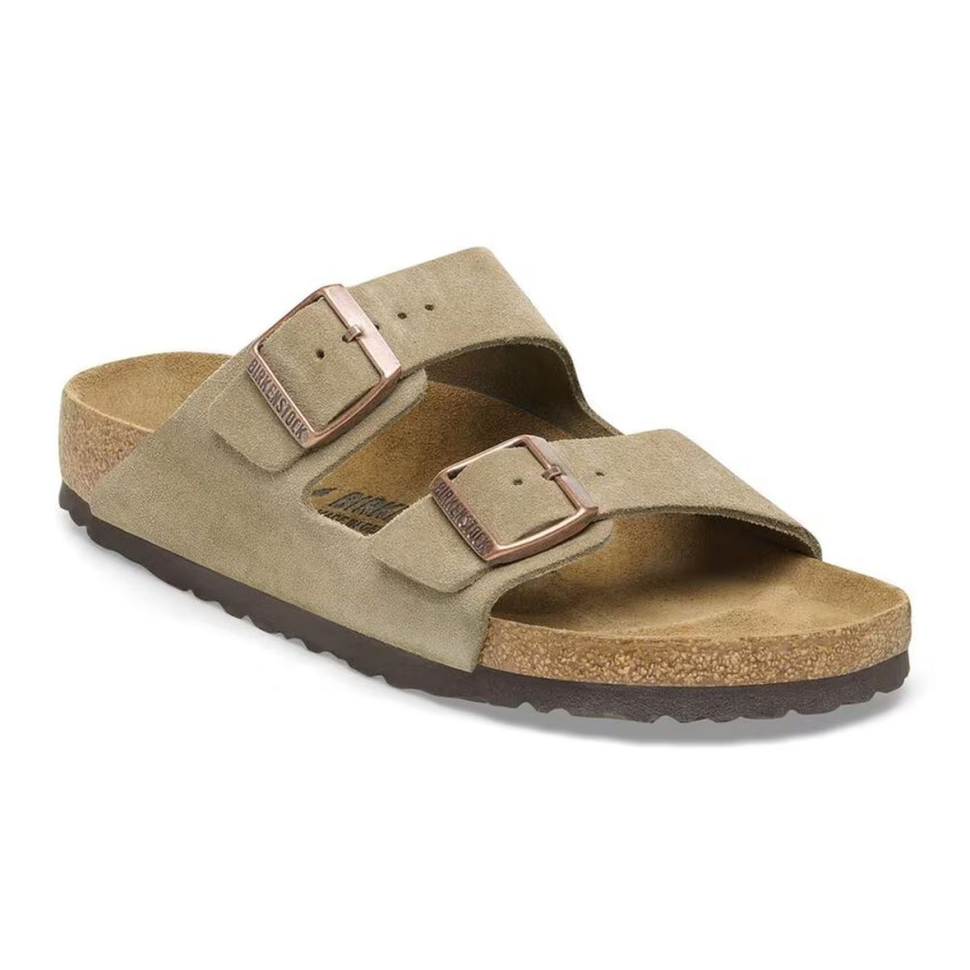 Birkenstock Arizona in taupefarbenem Wildleder