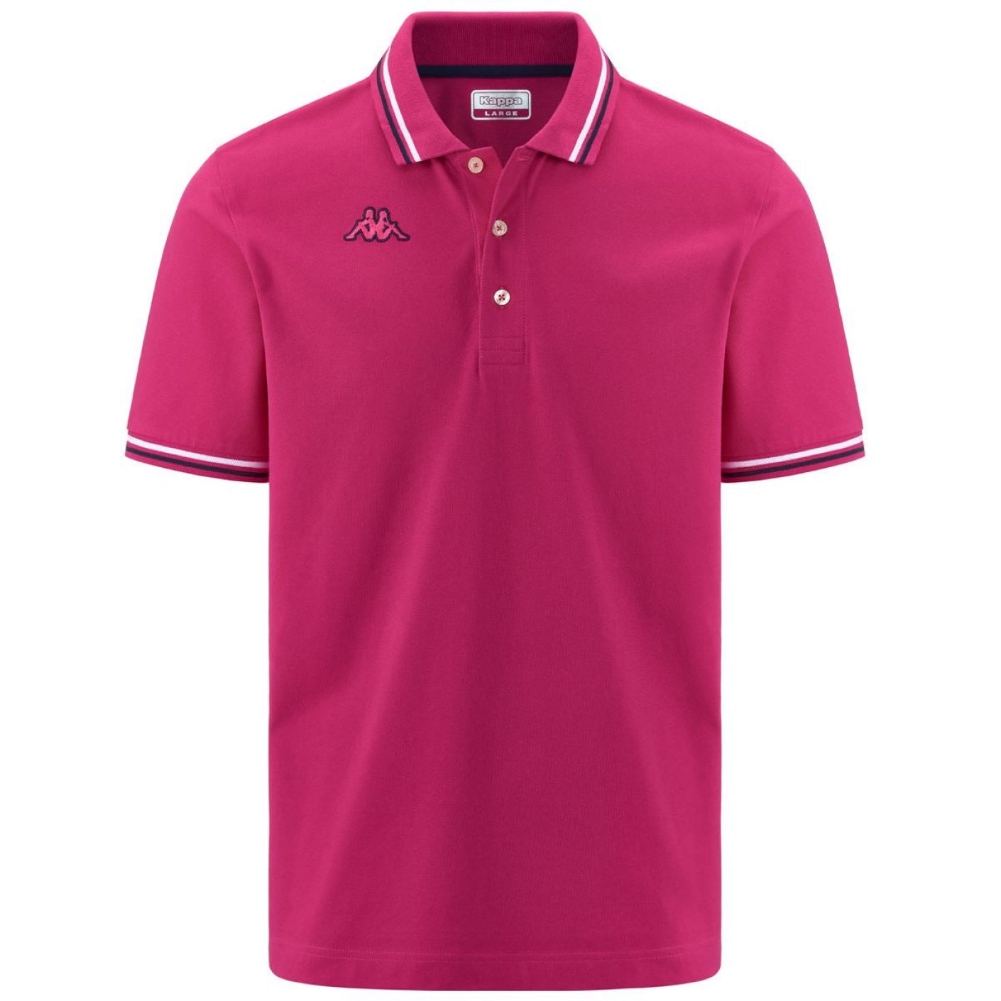 Kappa Herren Malta Poloshirt mit Streifen in intensivem Pink/Blaumarine/Weiß