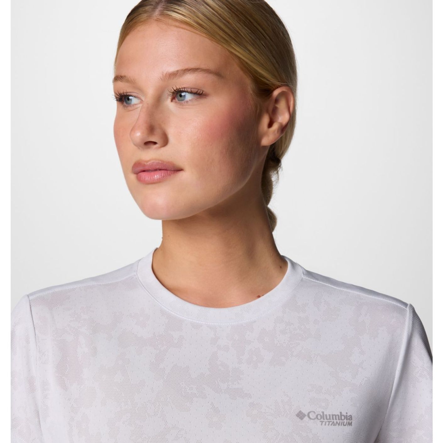 Columbia Bluebird Canyon Weißes Popflorid-Jacquard-T-Shirt für Damen