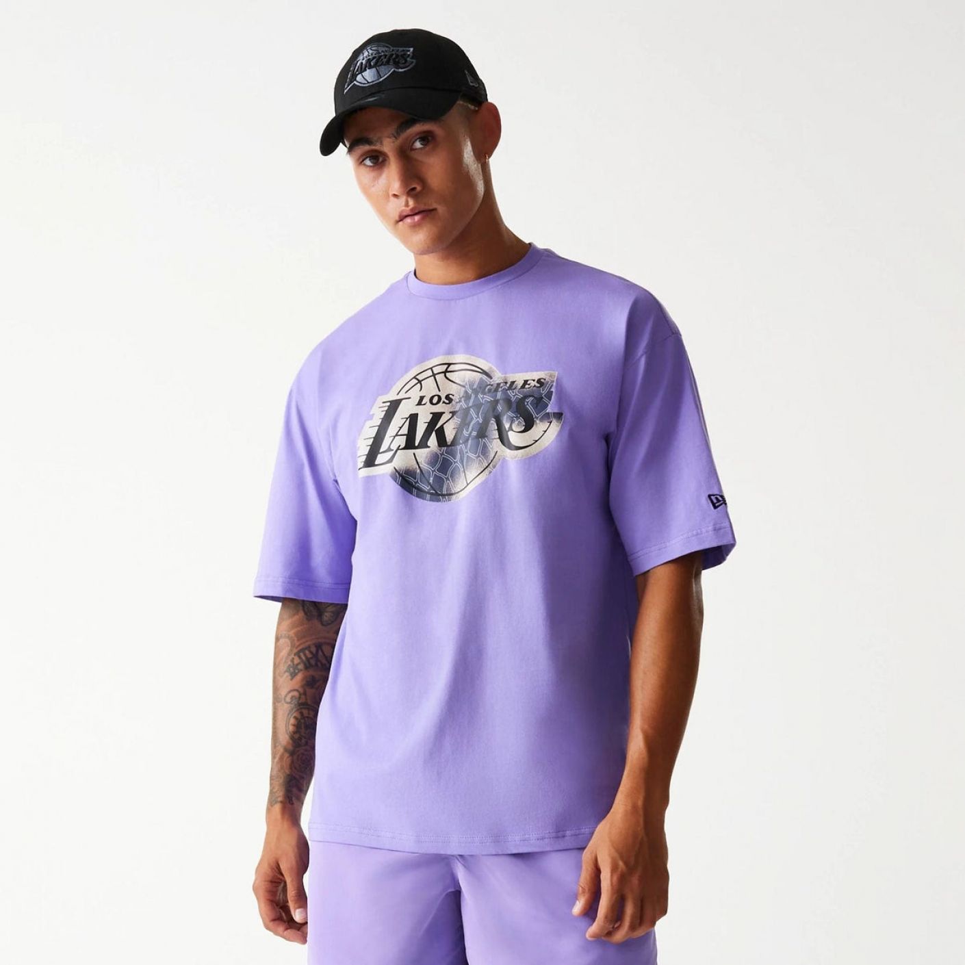 New Era LA Lakers NBA All Over Print Oversize-T-Shirt für Herren in Lila