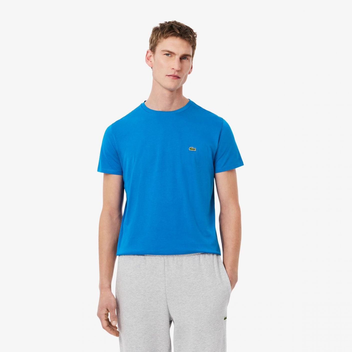 Lacoste Herren-T-Shirt aus hellblauer Pima-Baumwolle mit Rundhalsausschnitt