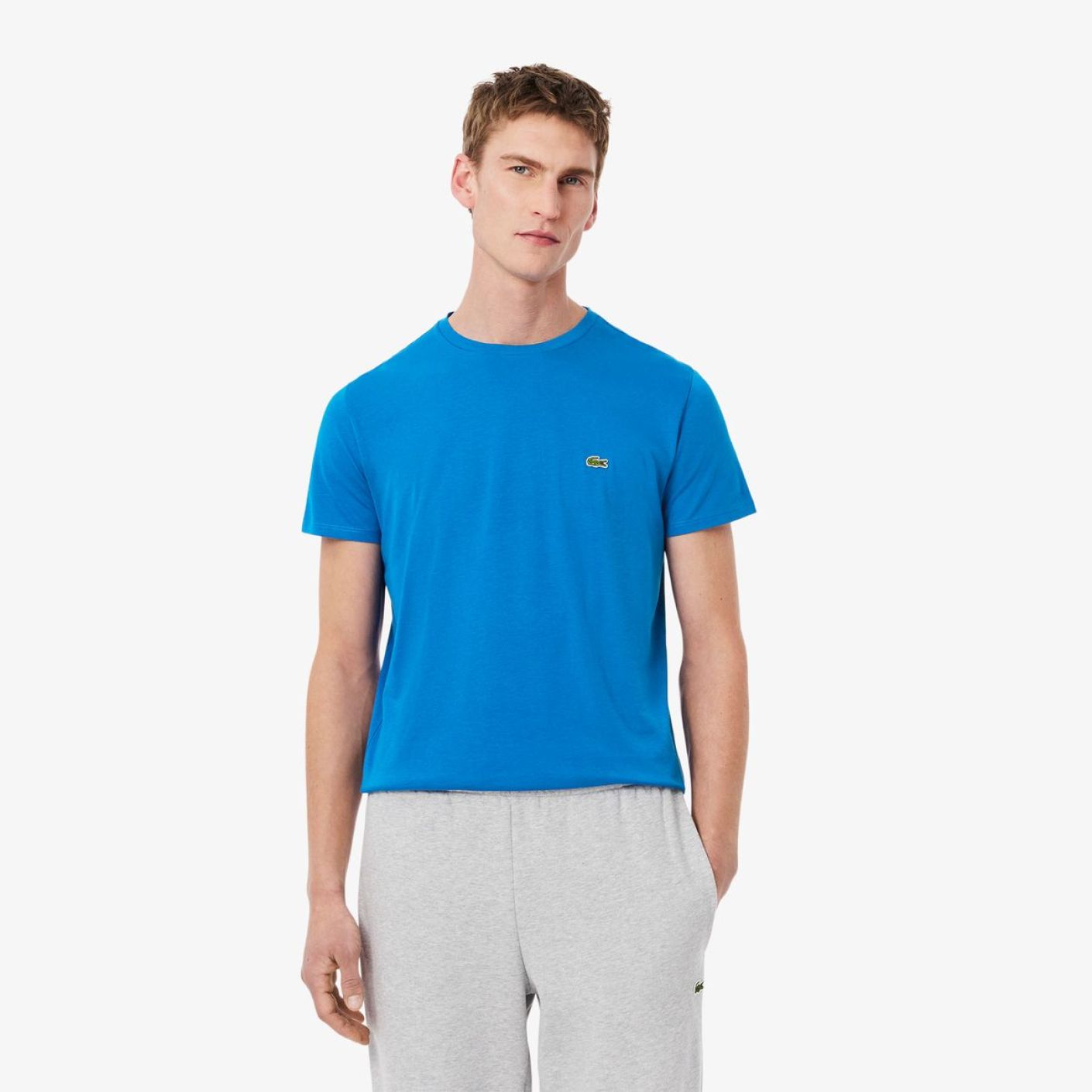 Lacoste T-Shirt a Girocollo in Cotone Pima Azzurro-3D3 da Uomo