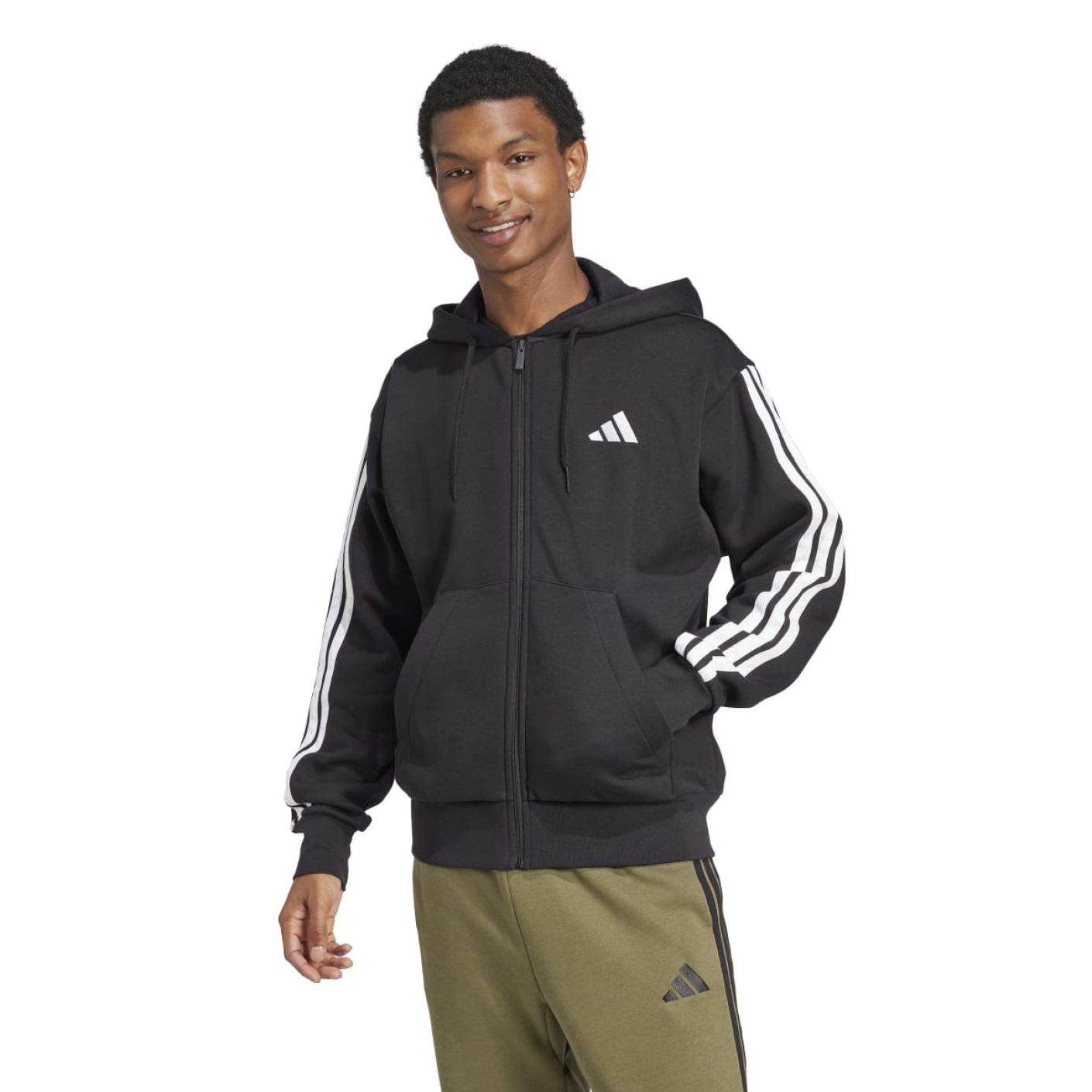 Adidas Essentials 3-Streifen Fleece Hoodie Schwarz für Herren