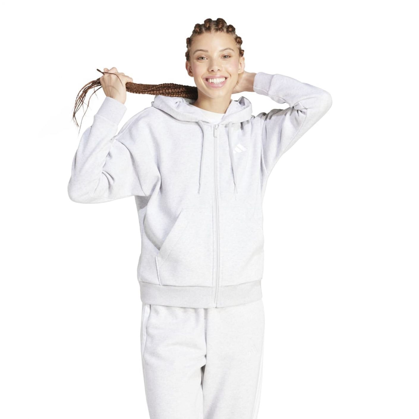 Adidas Felpa con cappuccio Essentials 3-Stripes Full-Zip lgreyh/white