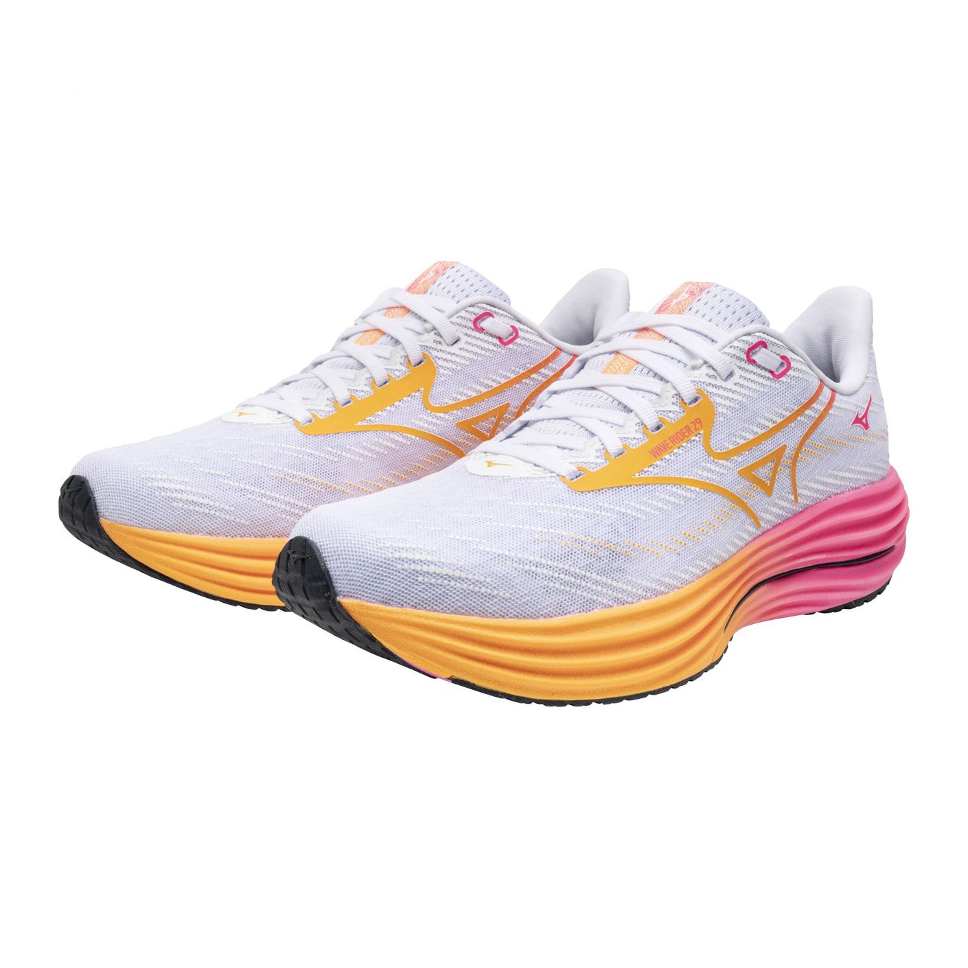 Mizuno Wave Rider 29 Weiß/TangOrange/PinkTetra Herren Laufschuhe
