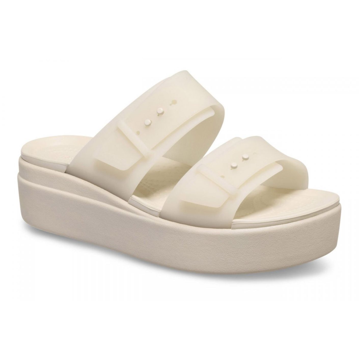Crocs Brooklyn Buckle Frosted Low Wedge Sandstone Slipper für Damen