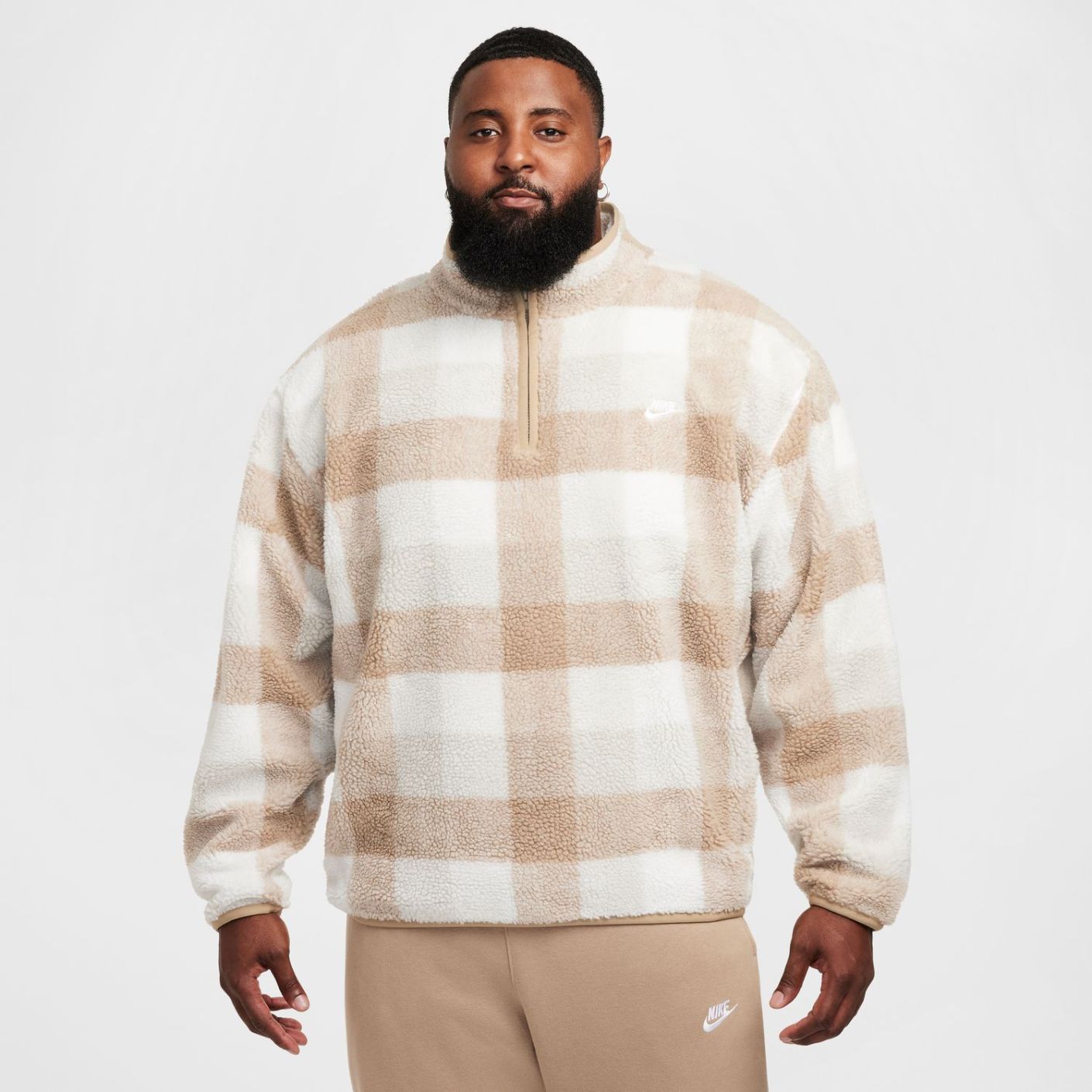 Nike Pile Half Zip Club Khaki/Sail/Light Bone/White da Uomo
