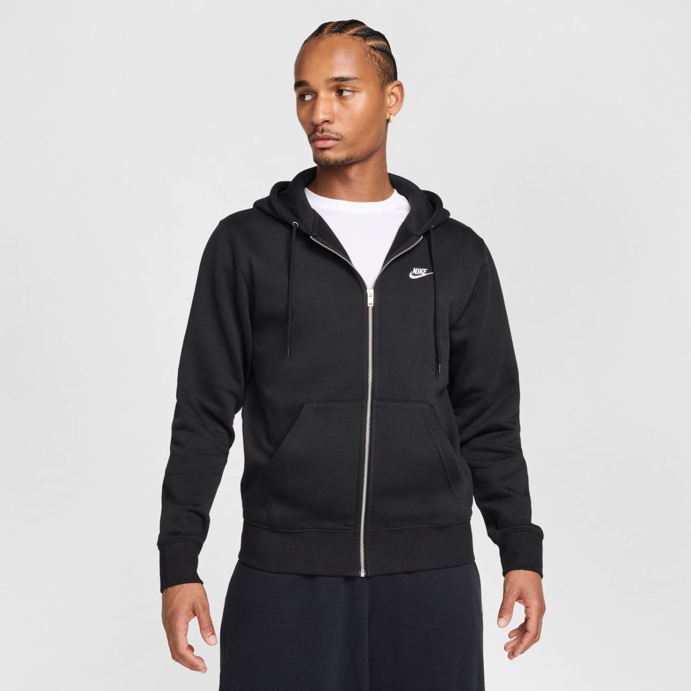 Nike Full-Zip Hooded Fleece Sweatshirt Black/White for Men