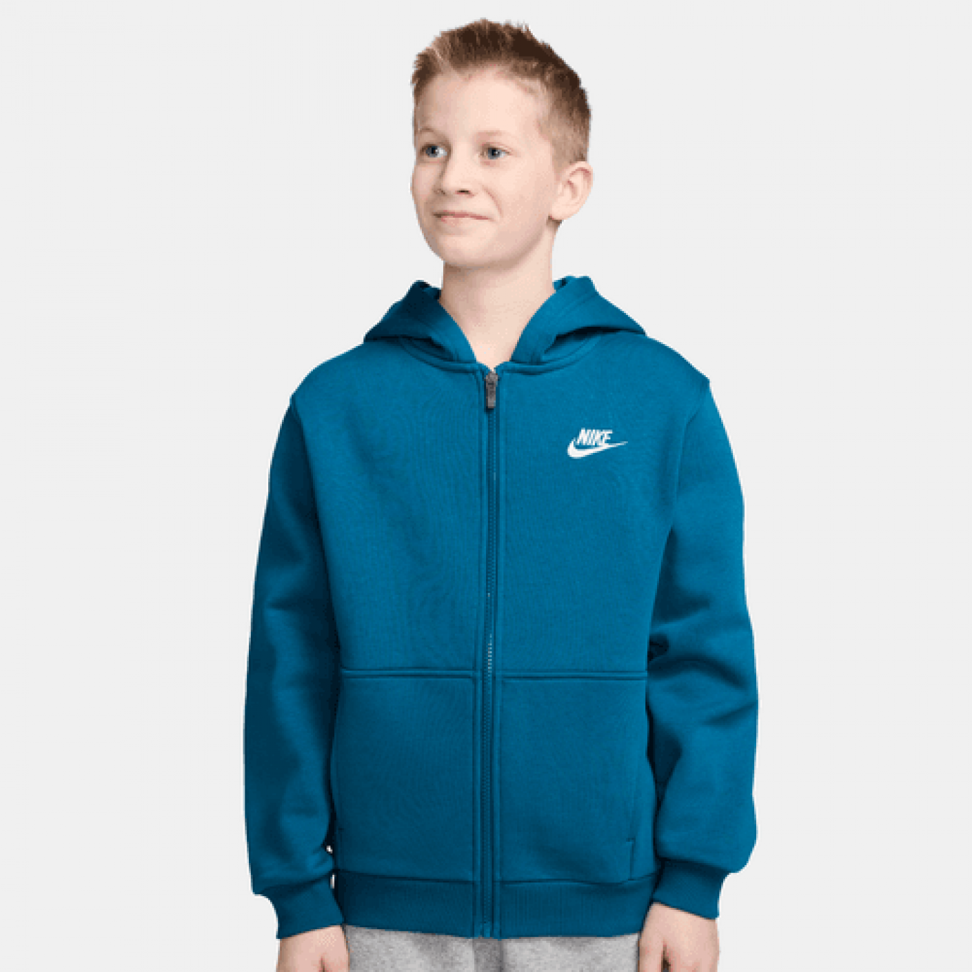 Nike Sportswear Club Fleece Felpa Con Cappuccio Full Zip Green Abyss/White da Ragazzi
