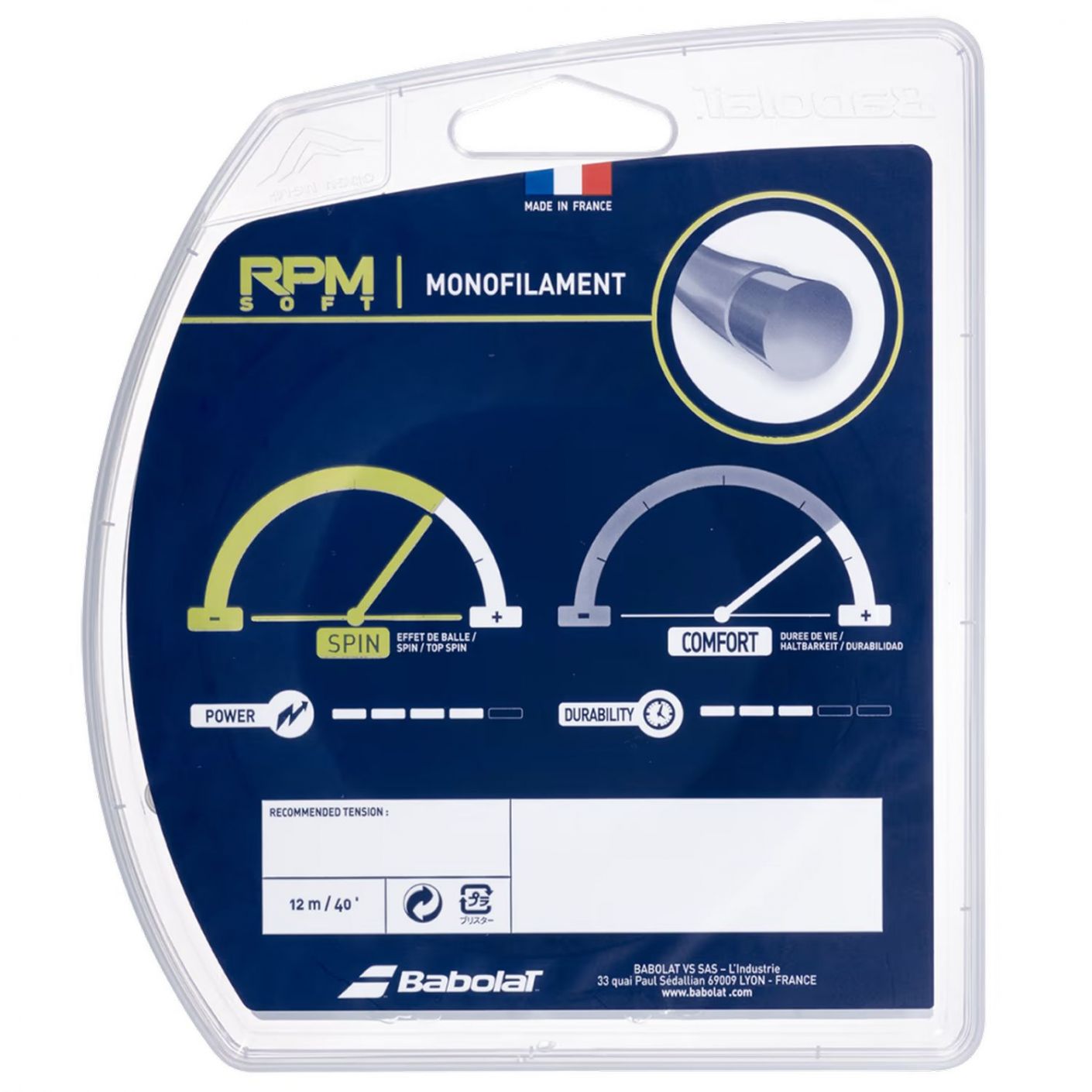 Babolat Corda RPM Soft 12m 16g calibro 130 Grigio