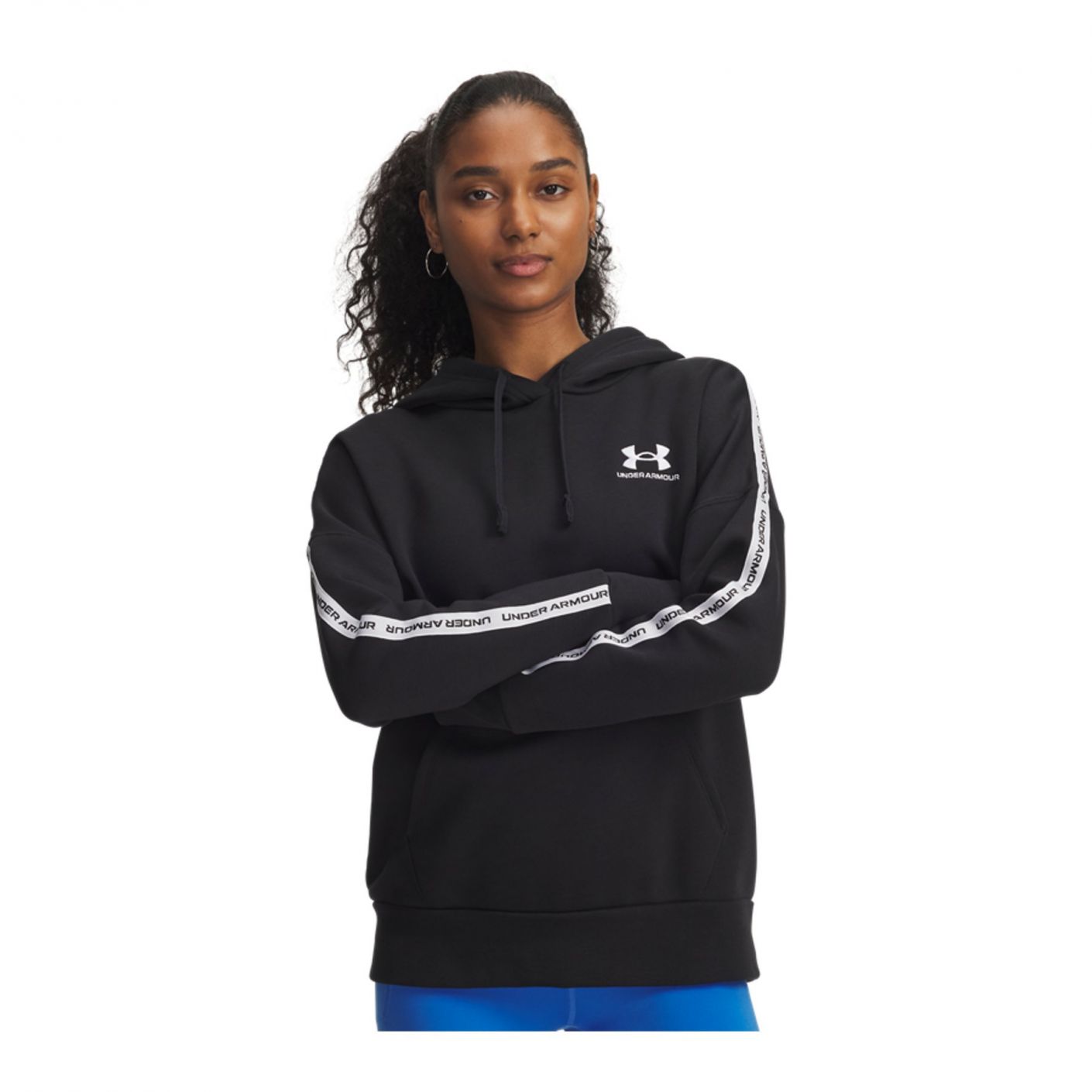 Under Armour Women's Icon Fleece Taped Hoodie in Black/White