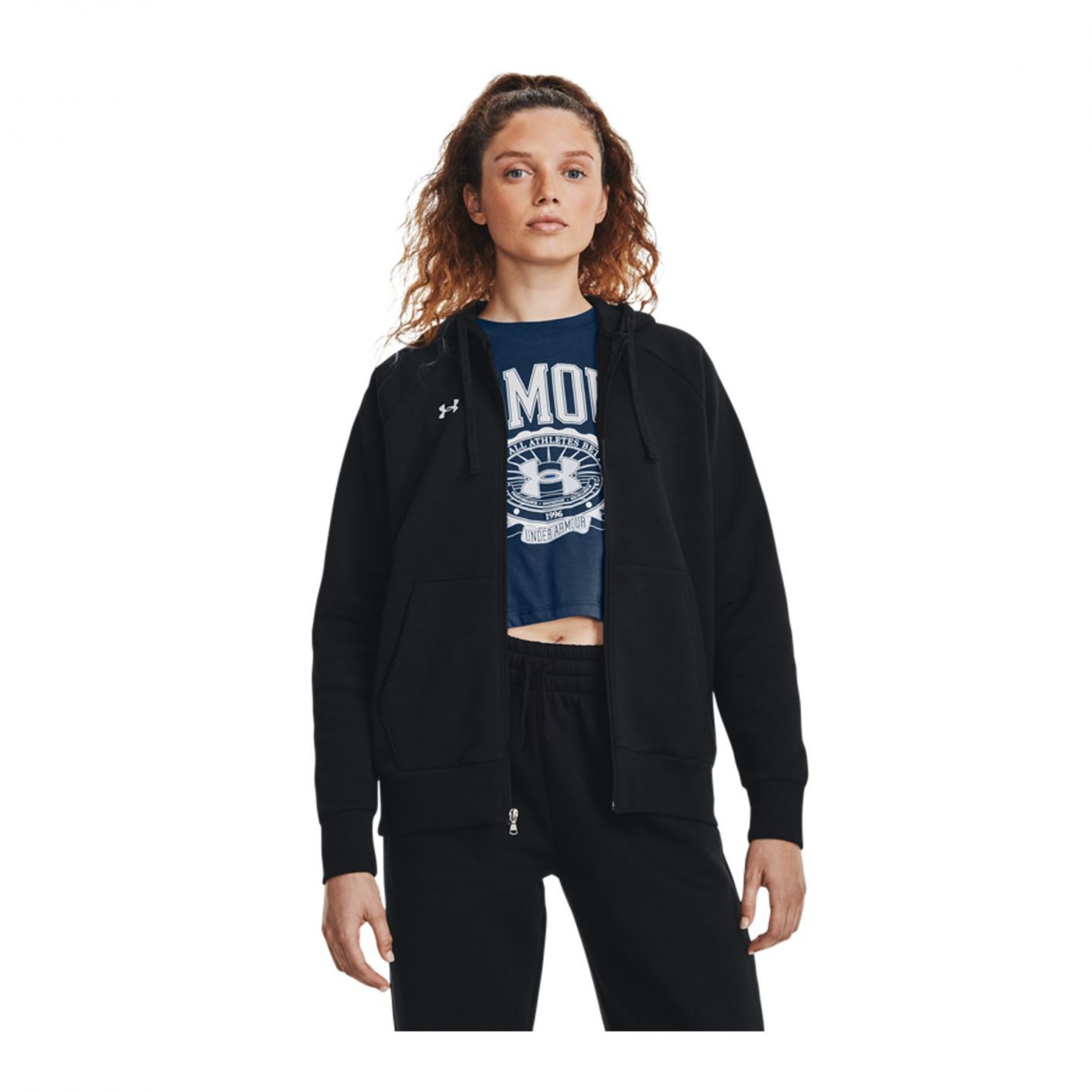 Under Armour Felpa Rival Full Zip Black/White da Donna