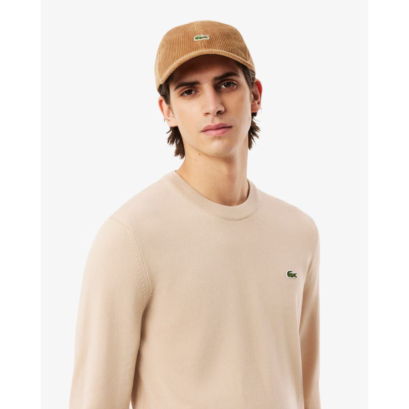 Lacoste Pullover da Uomo con Collo Rotondo Organico Beige-02S da Uomo
