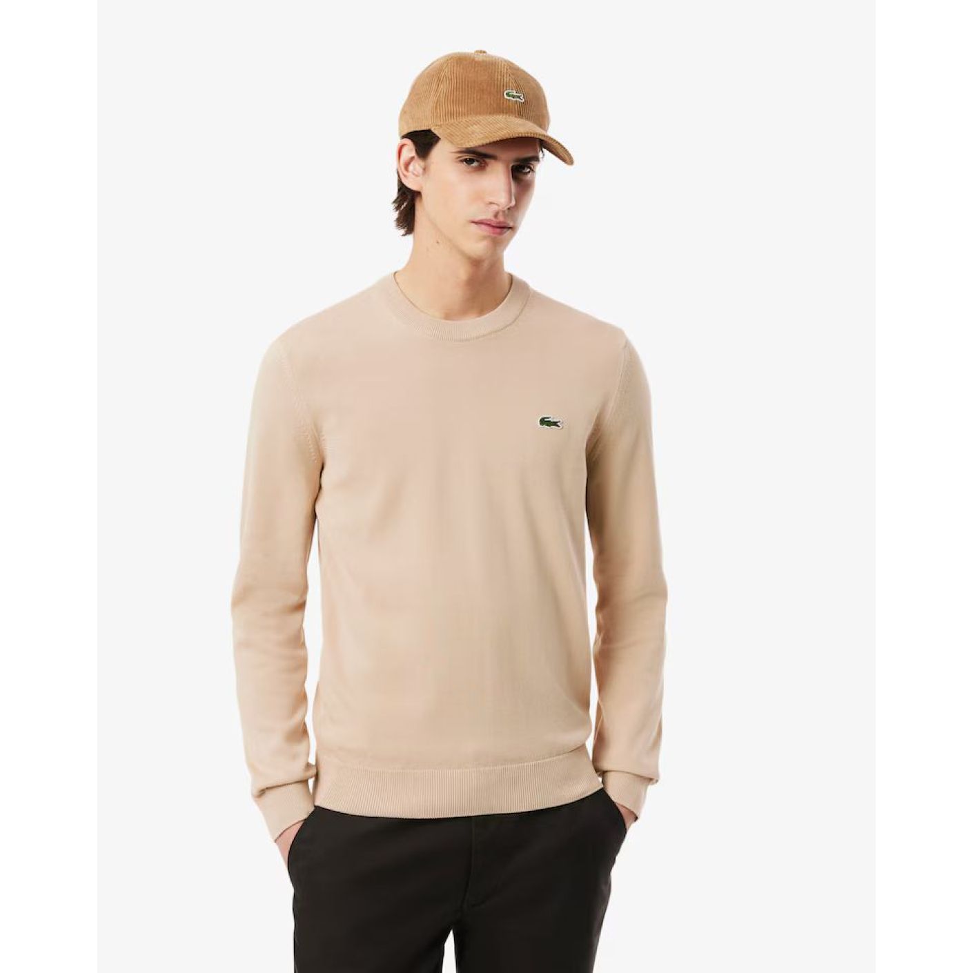 Lacoste Pullover da Uomo con Collo Rotondo Organico Beige-02S da Uomo