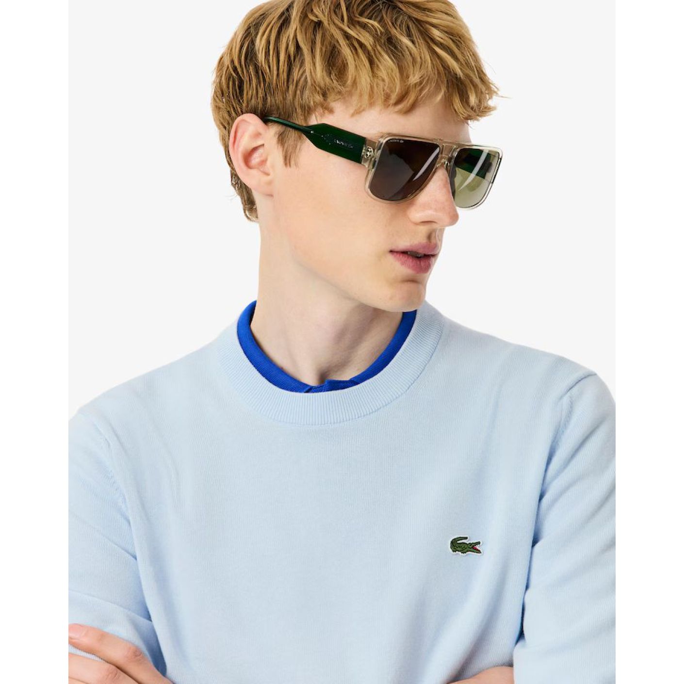 Lacoste Pullover da Uomo con Collo Rotondo Organico Blu Chiaro-T01 da Uomo
