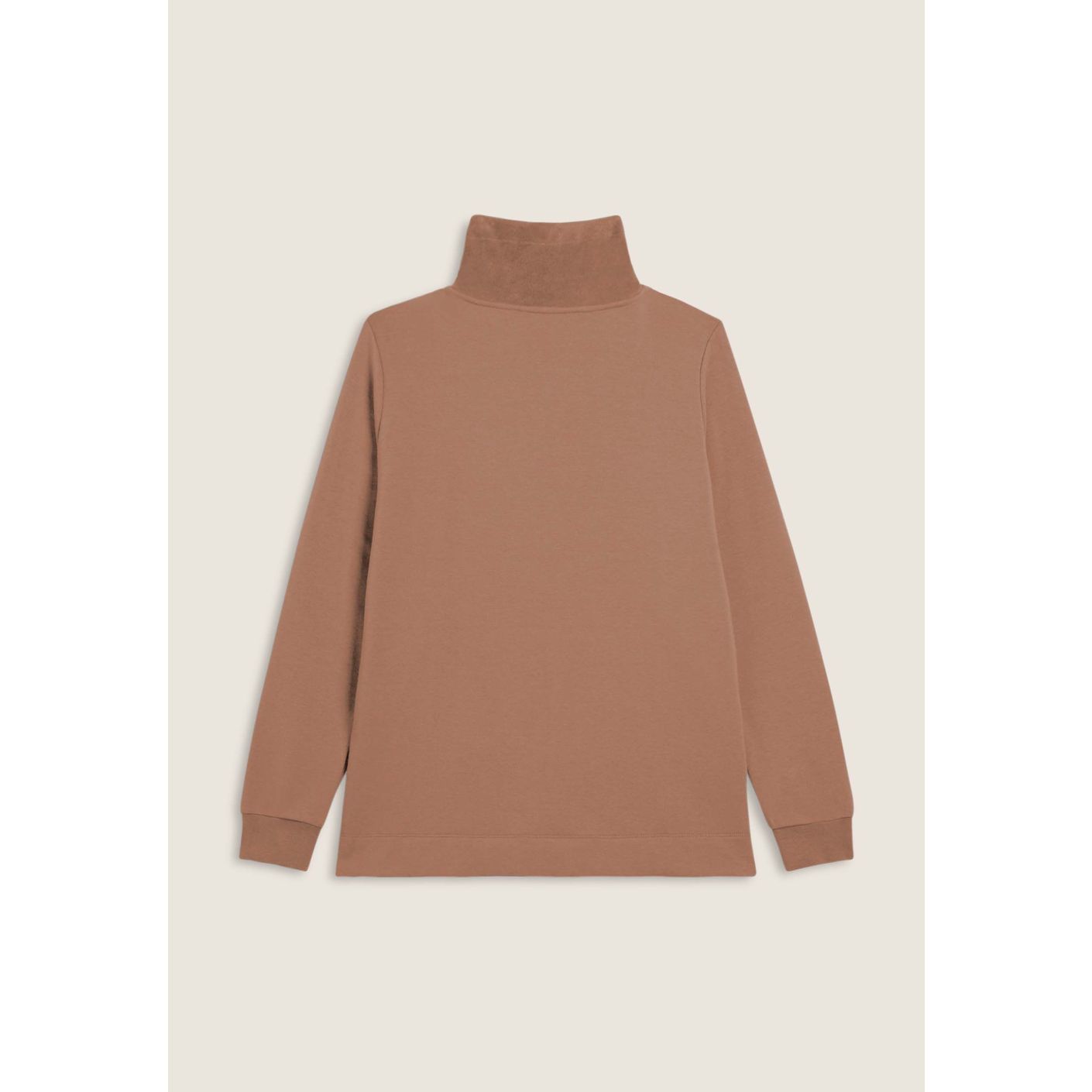 Freddy Damen-Sweatshirt mit hohem Kragen und Reißverschluss aus braunem Samt