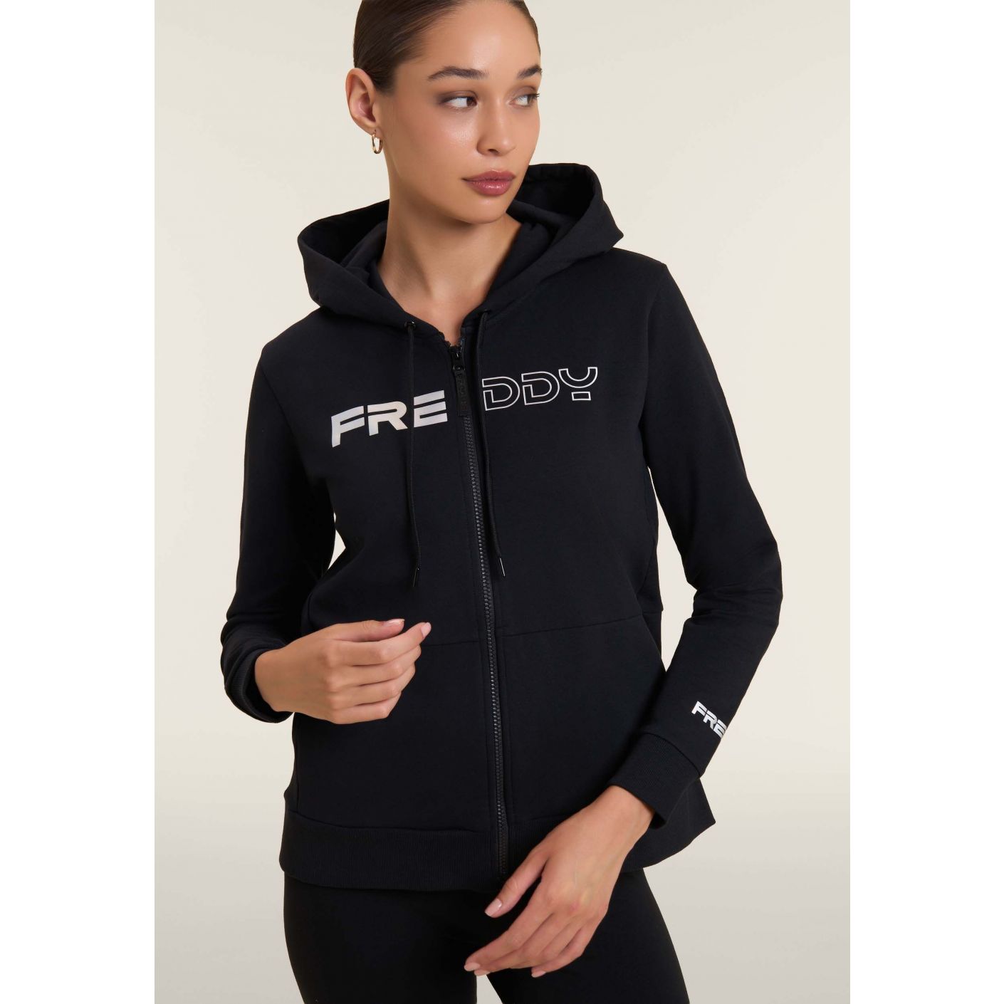 Freddy Felpa cappuccio, zip e logo perlato Nera da Donna