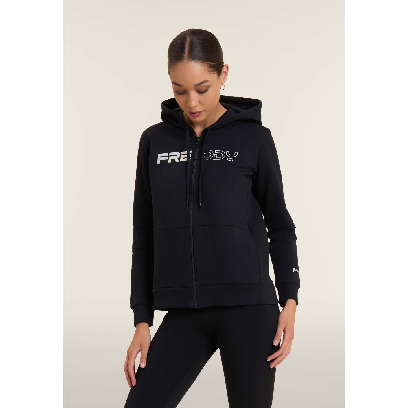 Freddy Felpa cappuccio, zip e logo perlato Nera da Donna