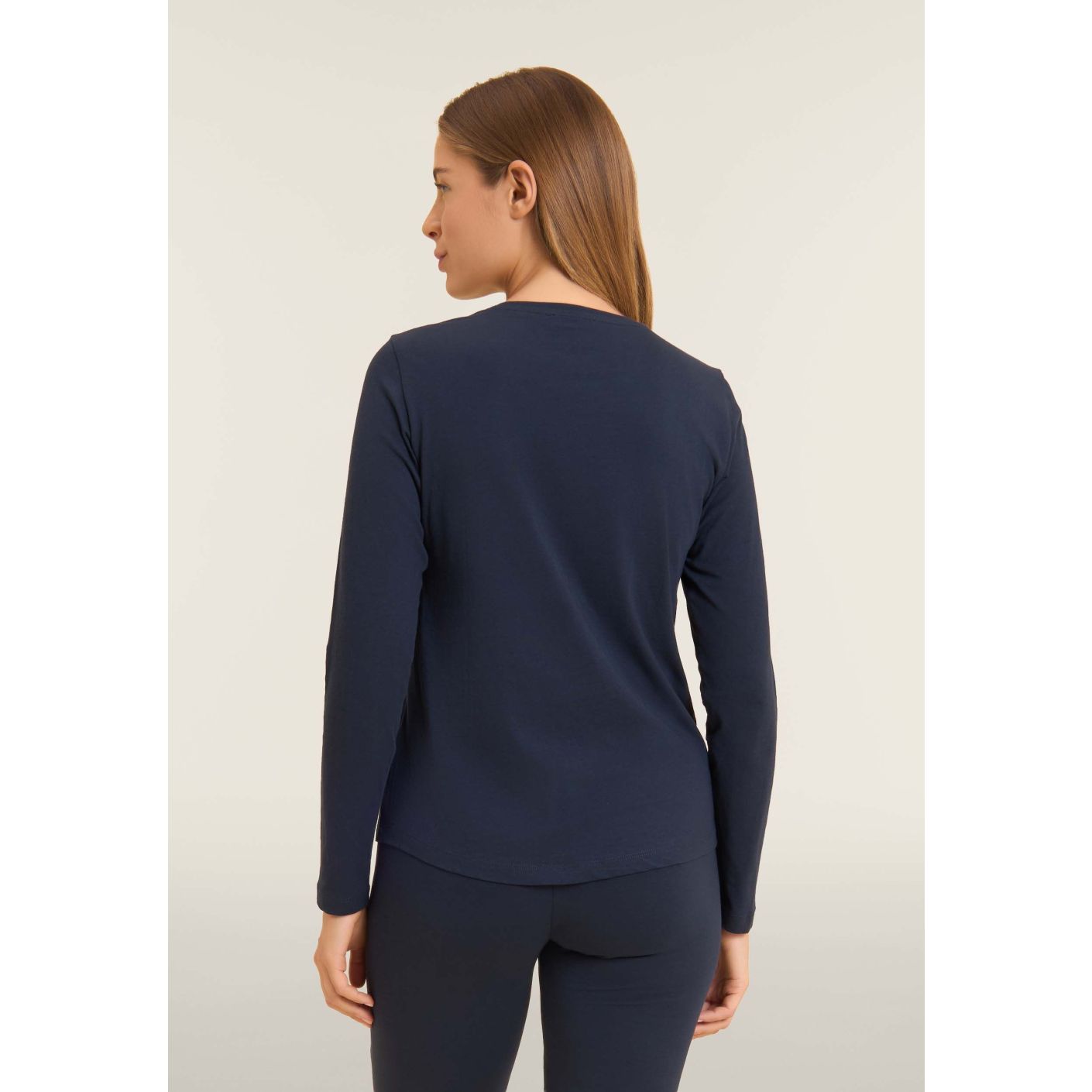 Freddy Damen T-Shirt mit langen Ärmeln und abgerundetem Saum in blau