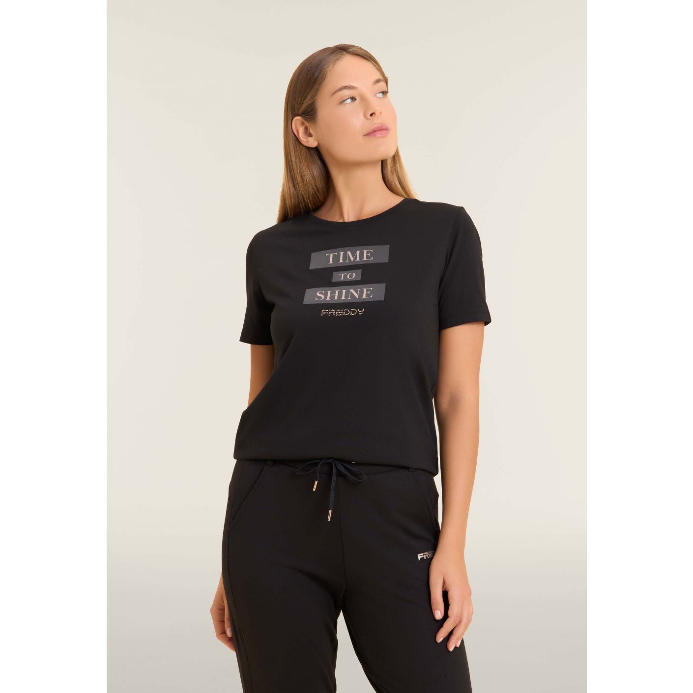 Freddy T-Shirt con grafica e slogan motivazionale Nera da Donna