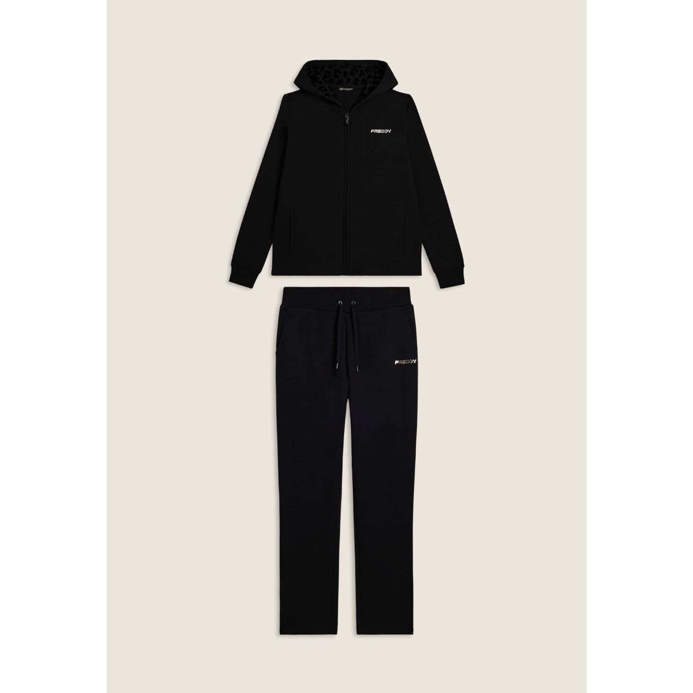 Freddy Jumpsuit with animal print hood lining and side slits Black for Women