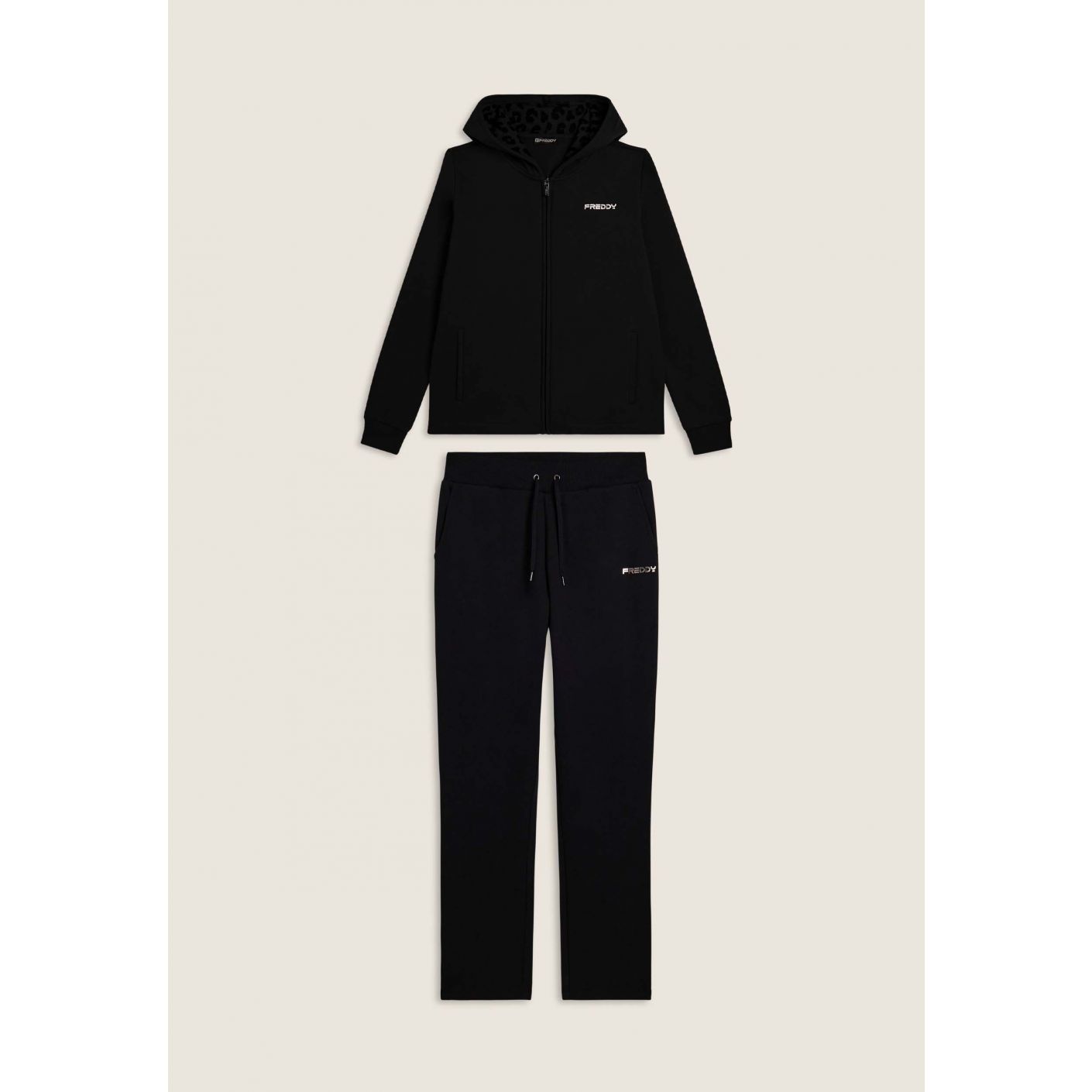 Freddy Tuta con interno cappuccio animalier e spacchi laterali Nera da Donna