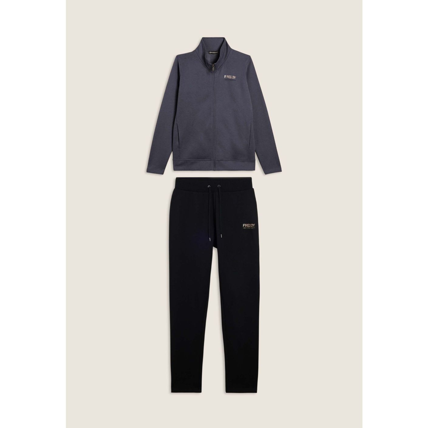Freddy Damen-Jumpsuit mit hohem Halsausschnitt und Strass-Details in Blau