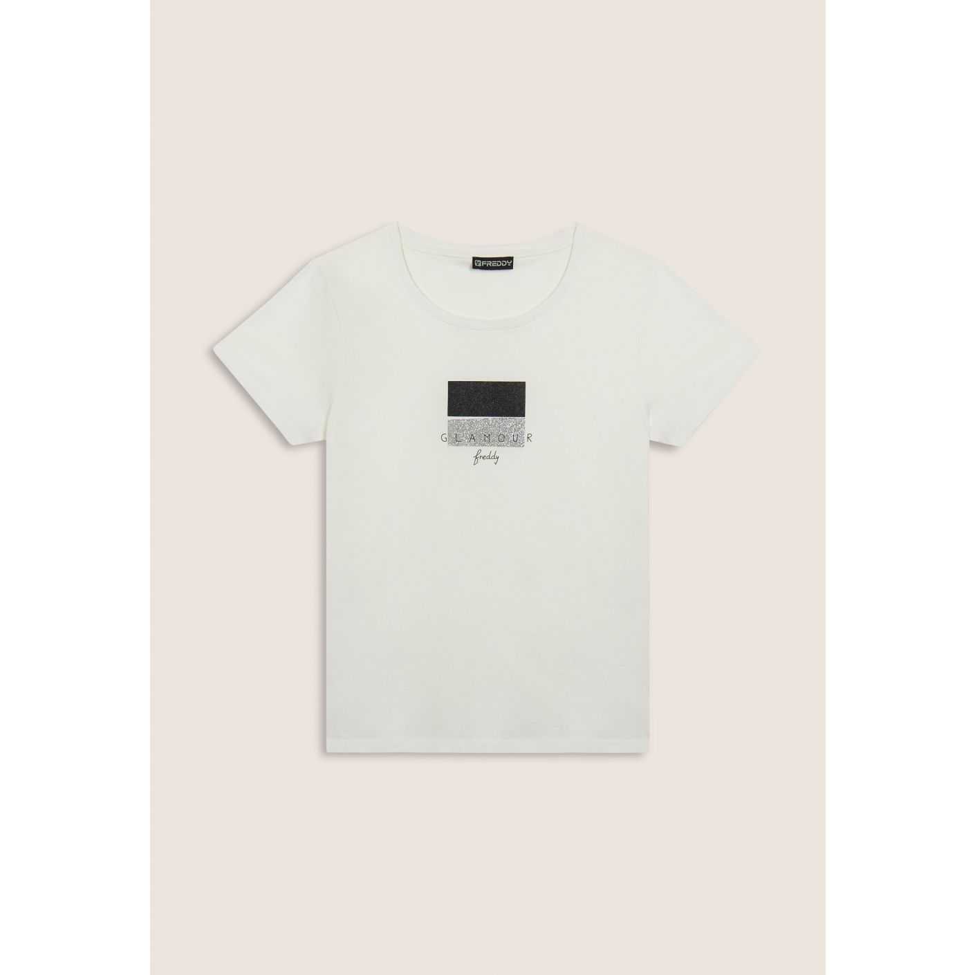Freddy T-Shirt con glitter e scritta Glamour Bianca da Donna
