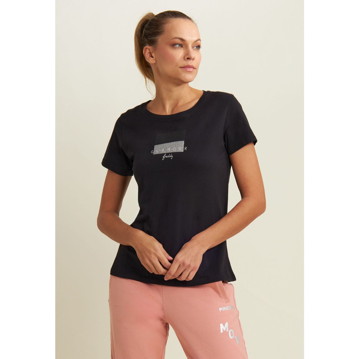 Freddy T-Shirt with Glitter and Glamour Black Writing for Women