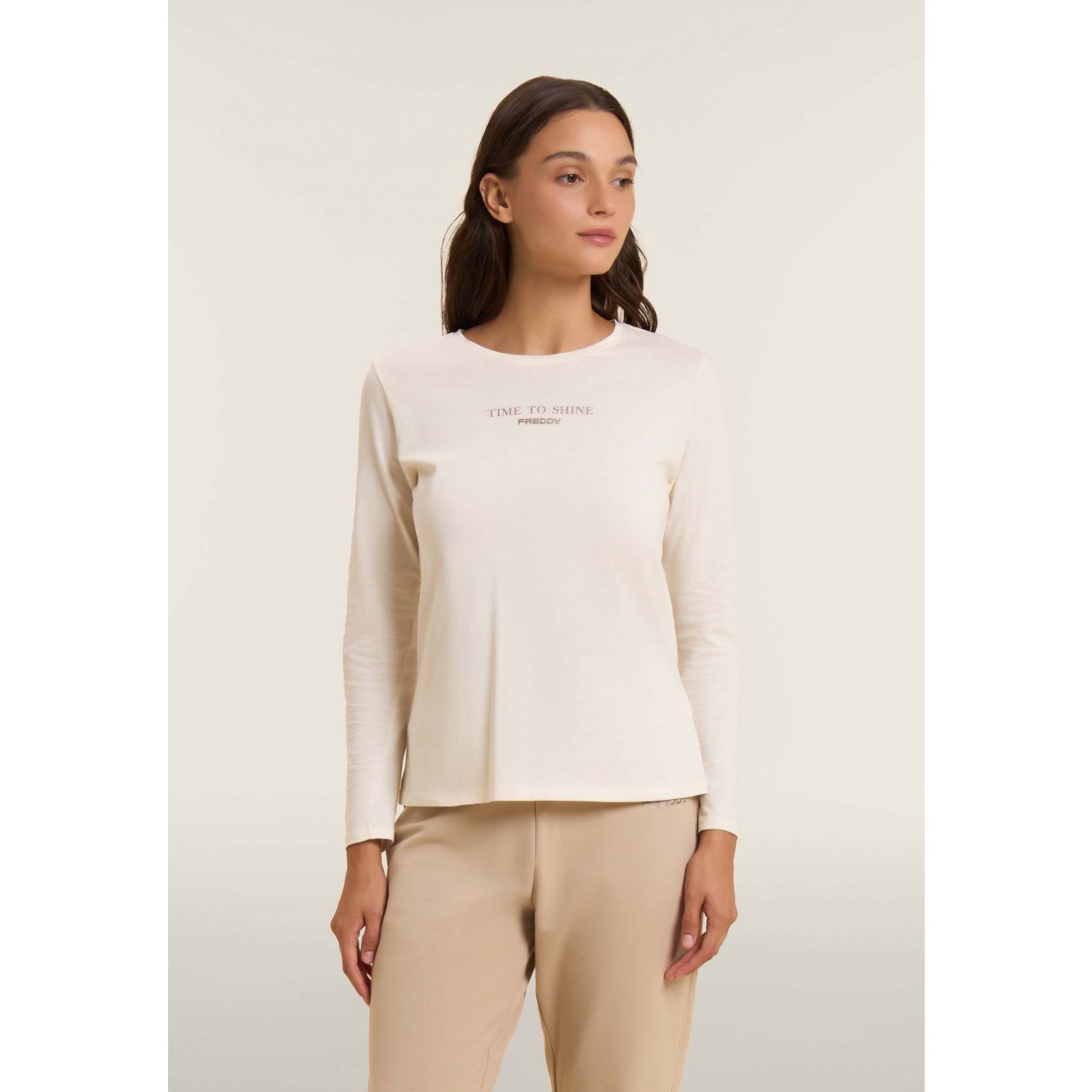 Freddy T-Shirt manica lunga con banda logata sulle spalle Bianca da Donna