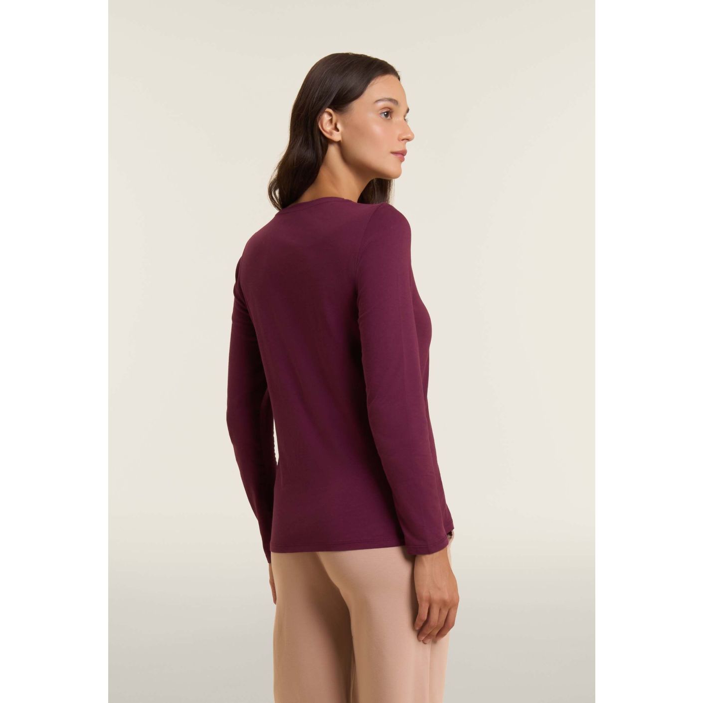 Freddy Damen Langarm T-Shirt mit Logoband an den Schultern in Bordeaux