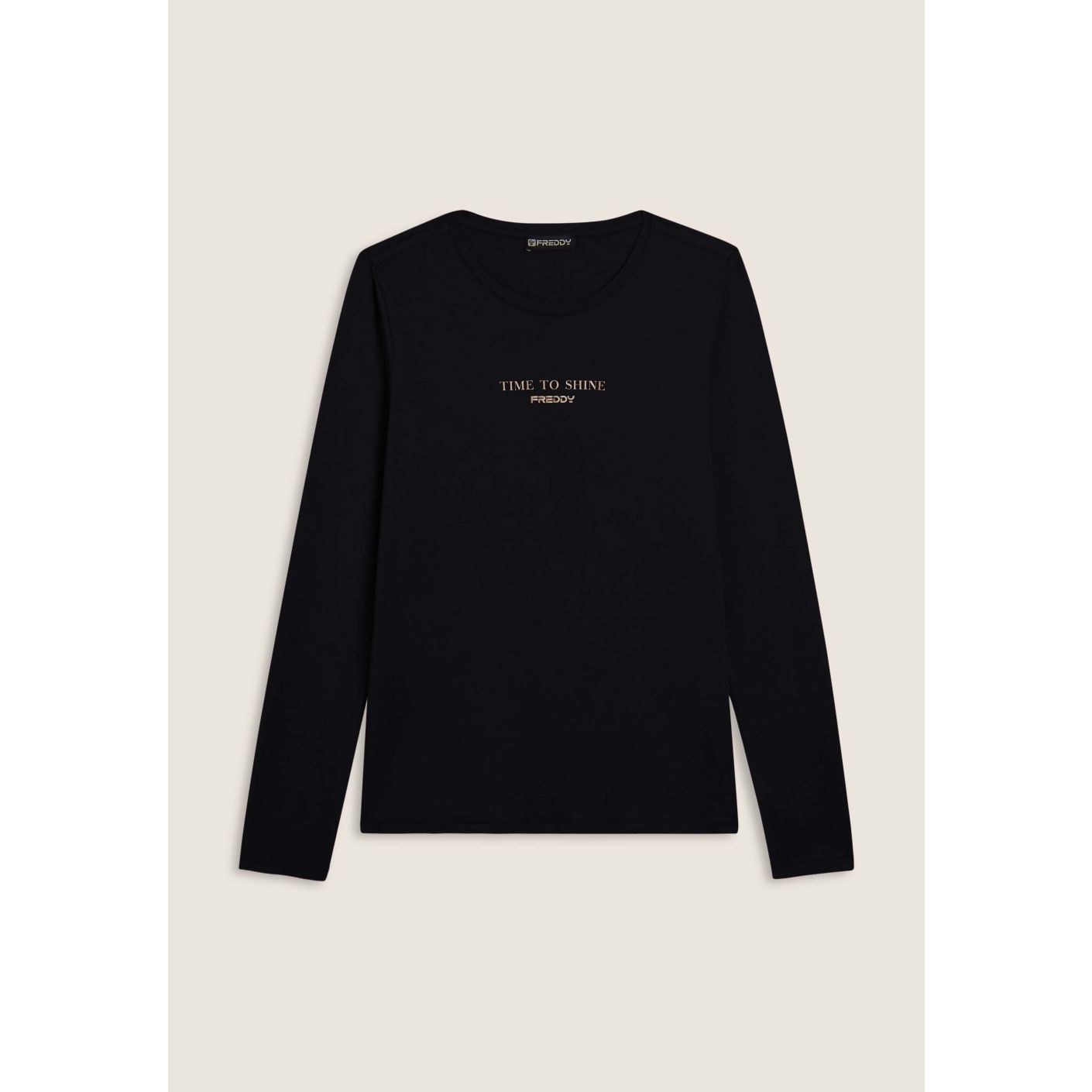 Freddy Damen-Langarm-T-Shirt in Schwarz mit Logoband an den Schultern