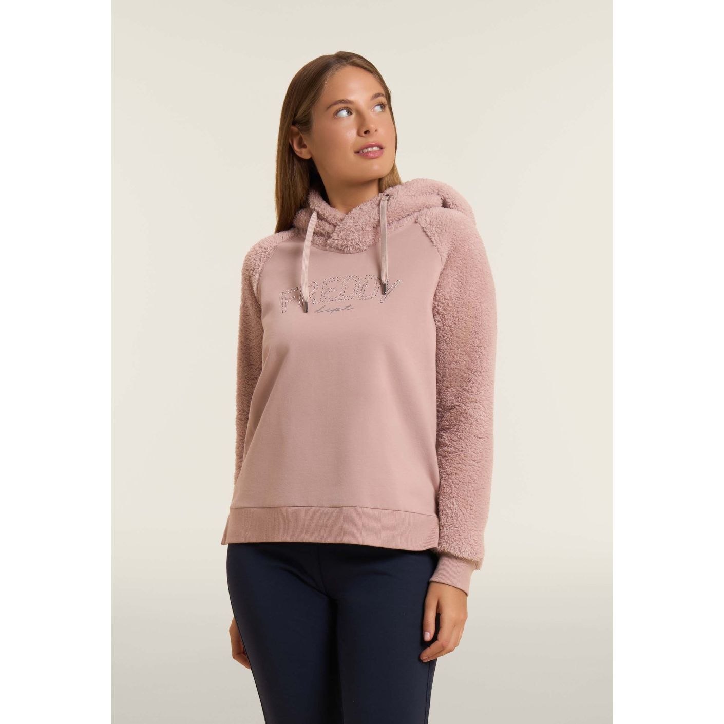 Freddy Hoodie with Sherpa Sleeves and Hood Pink for Women