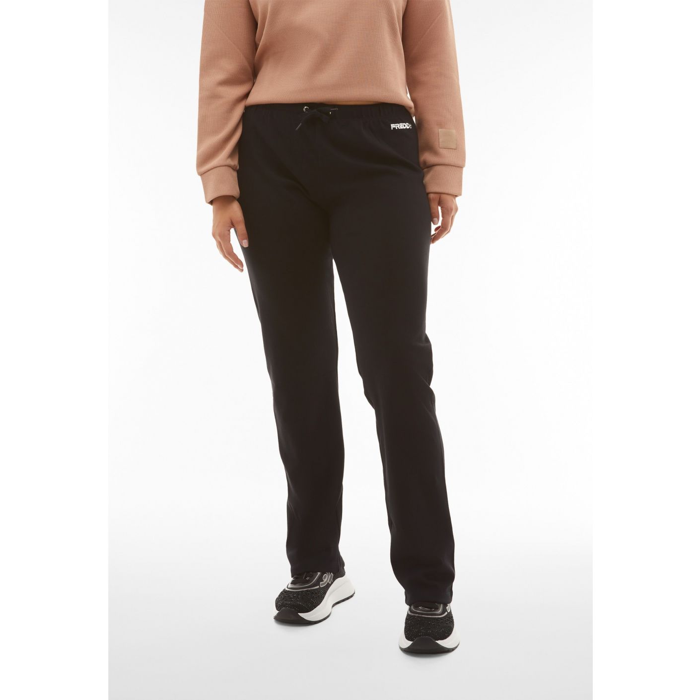 Freddy Pantalone in cotone regular fit vita alta con coulisse Nero da Donna