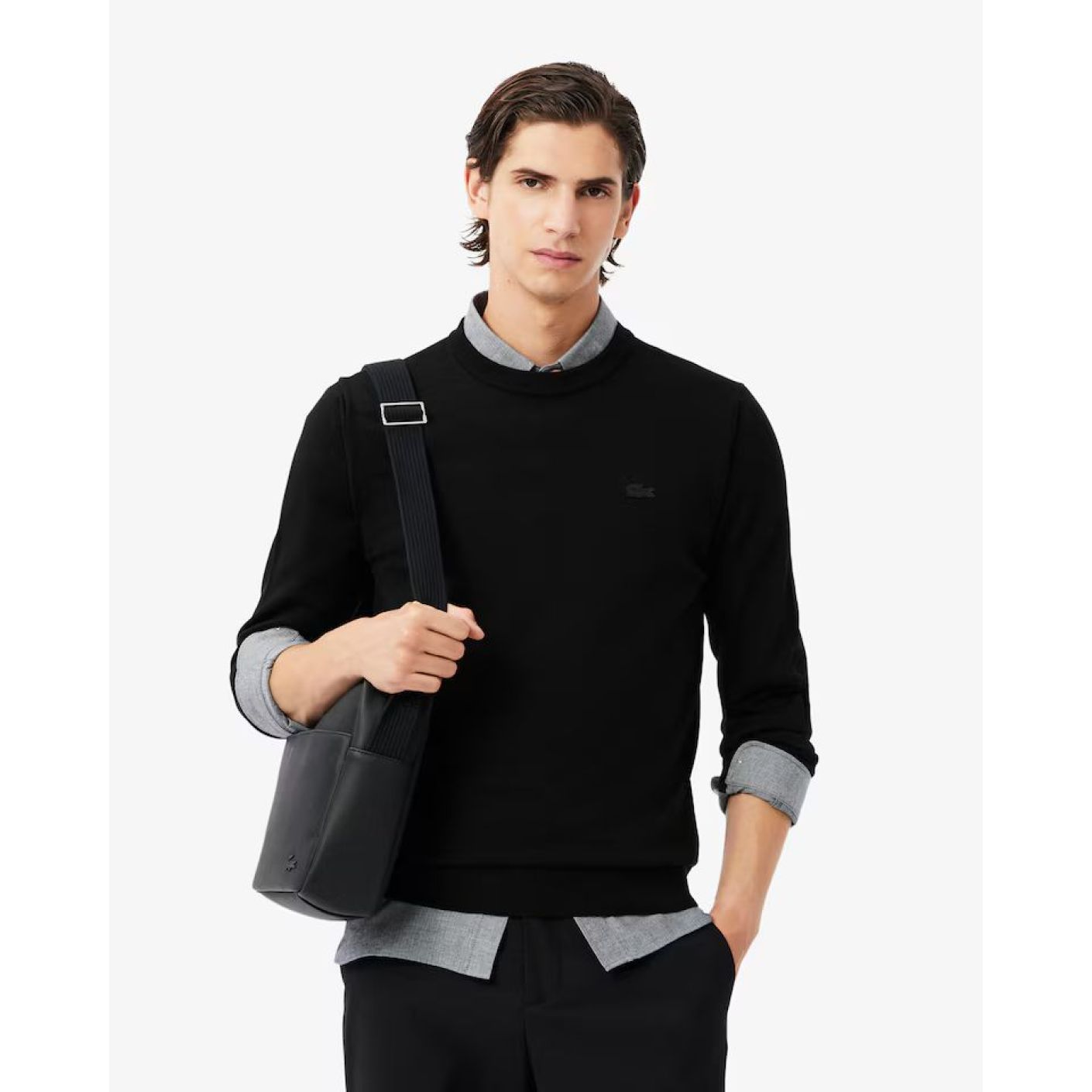 Lacoste Herren-Rundhalspullover aus Wolle in Schwarz