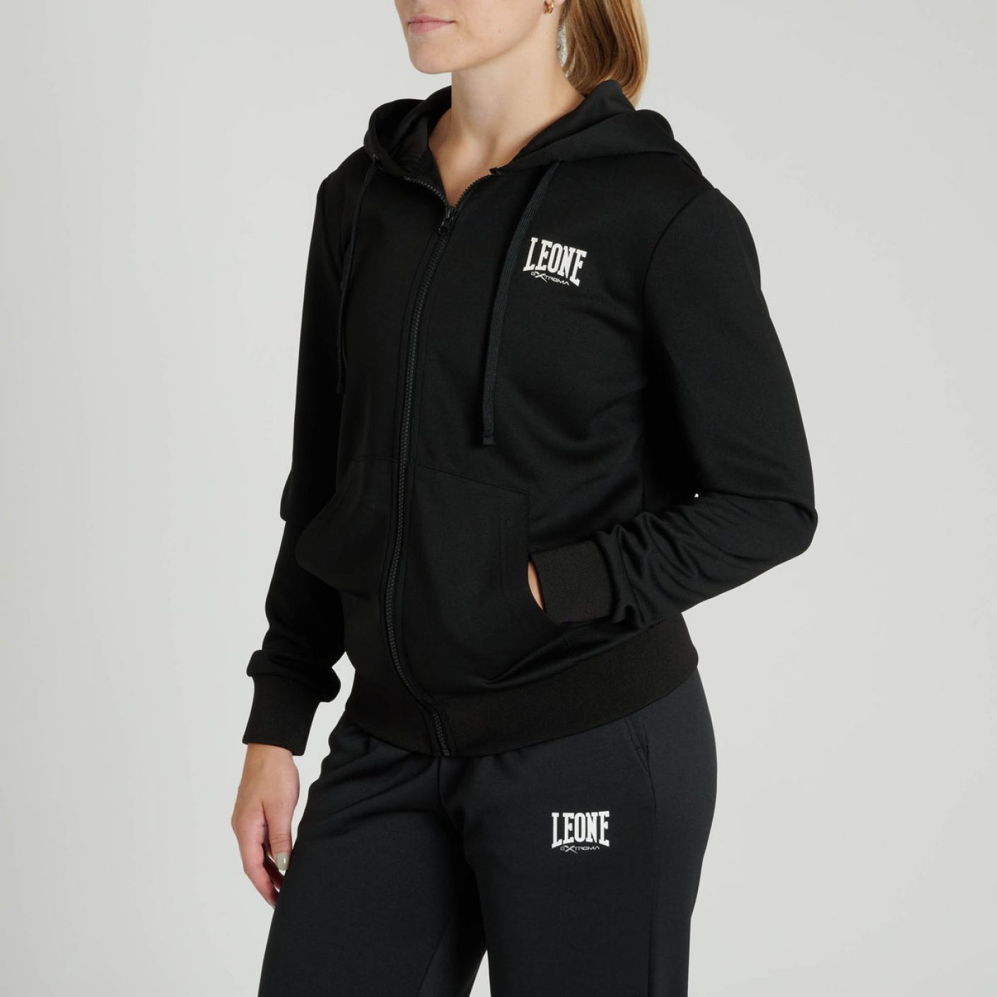 Schwarzer Kapuzenpullover mit Löwenlogo für Damen