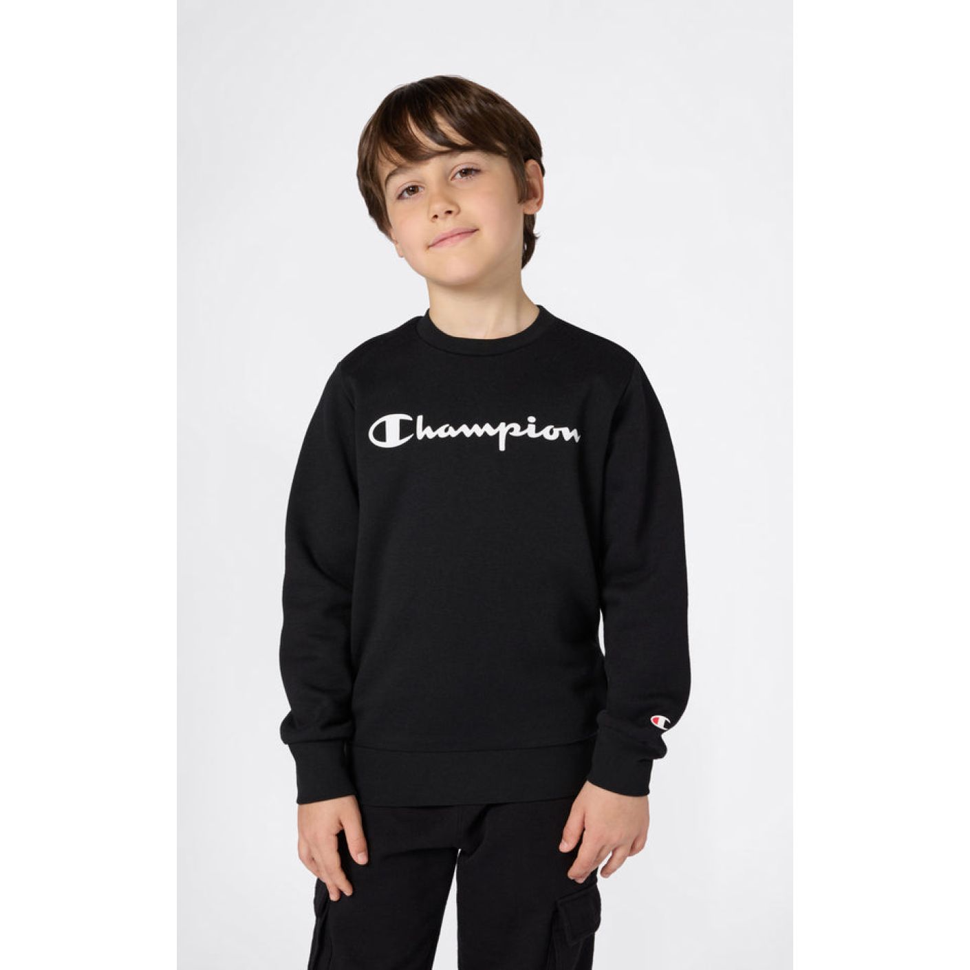 Champion Sweatshirt mit Rundhalsausschnitt und Script-Logo Schwarz für Kinder