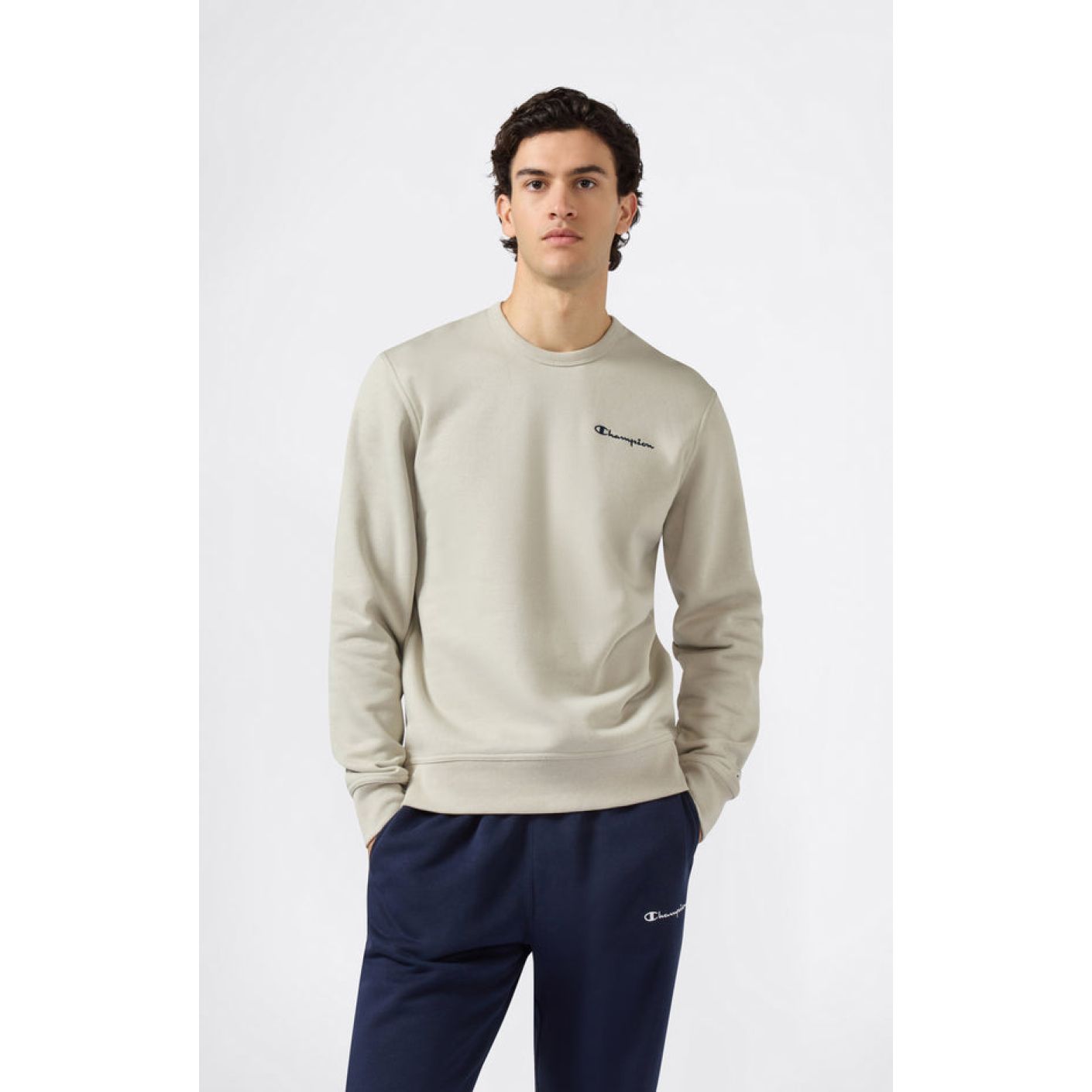 Champion Sweatshirt mit kleinem gesticktem Logo Weiß Schmutzig für Herren